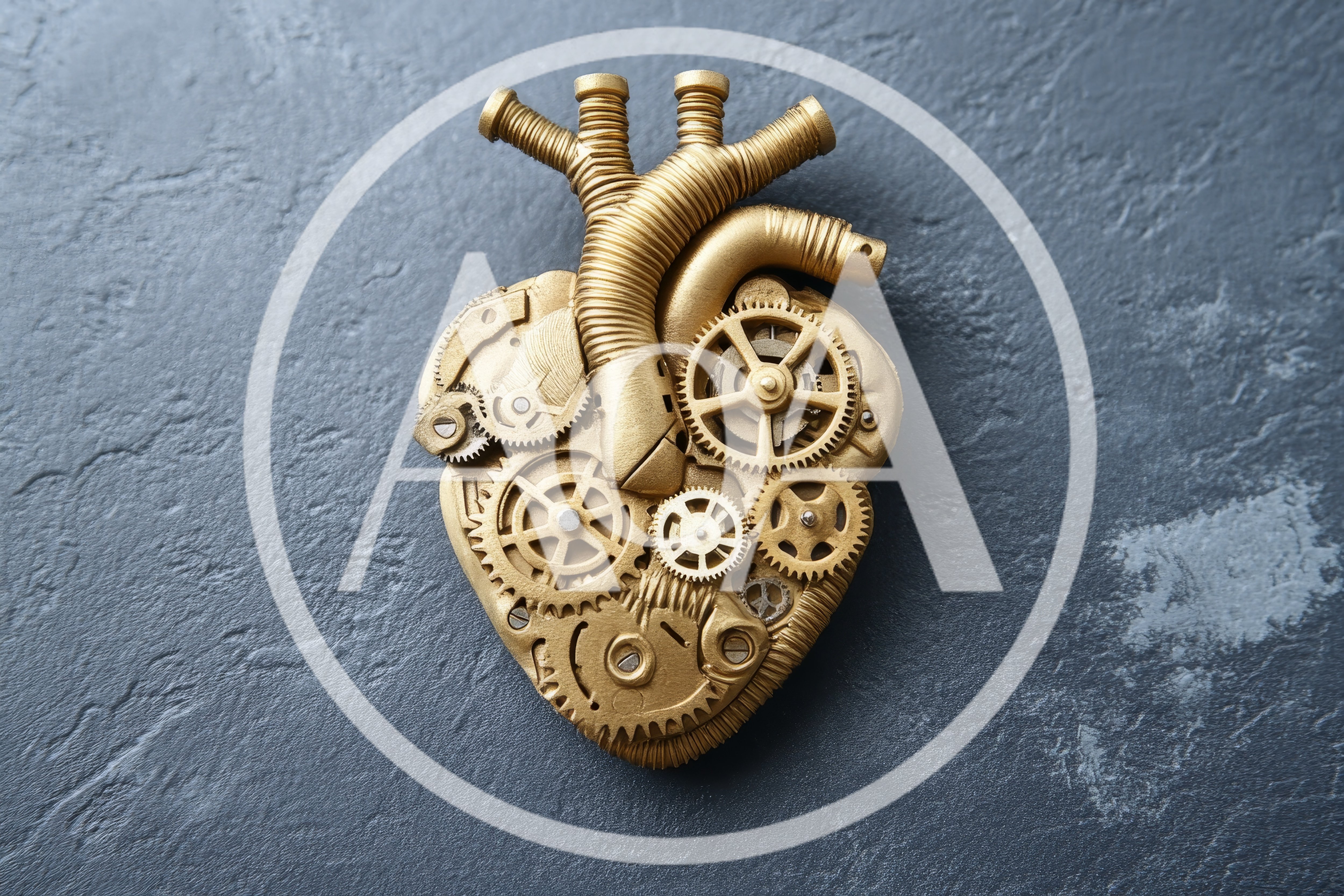 Steampunk Mechanical Heart Sculpture on Textured Background