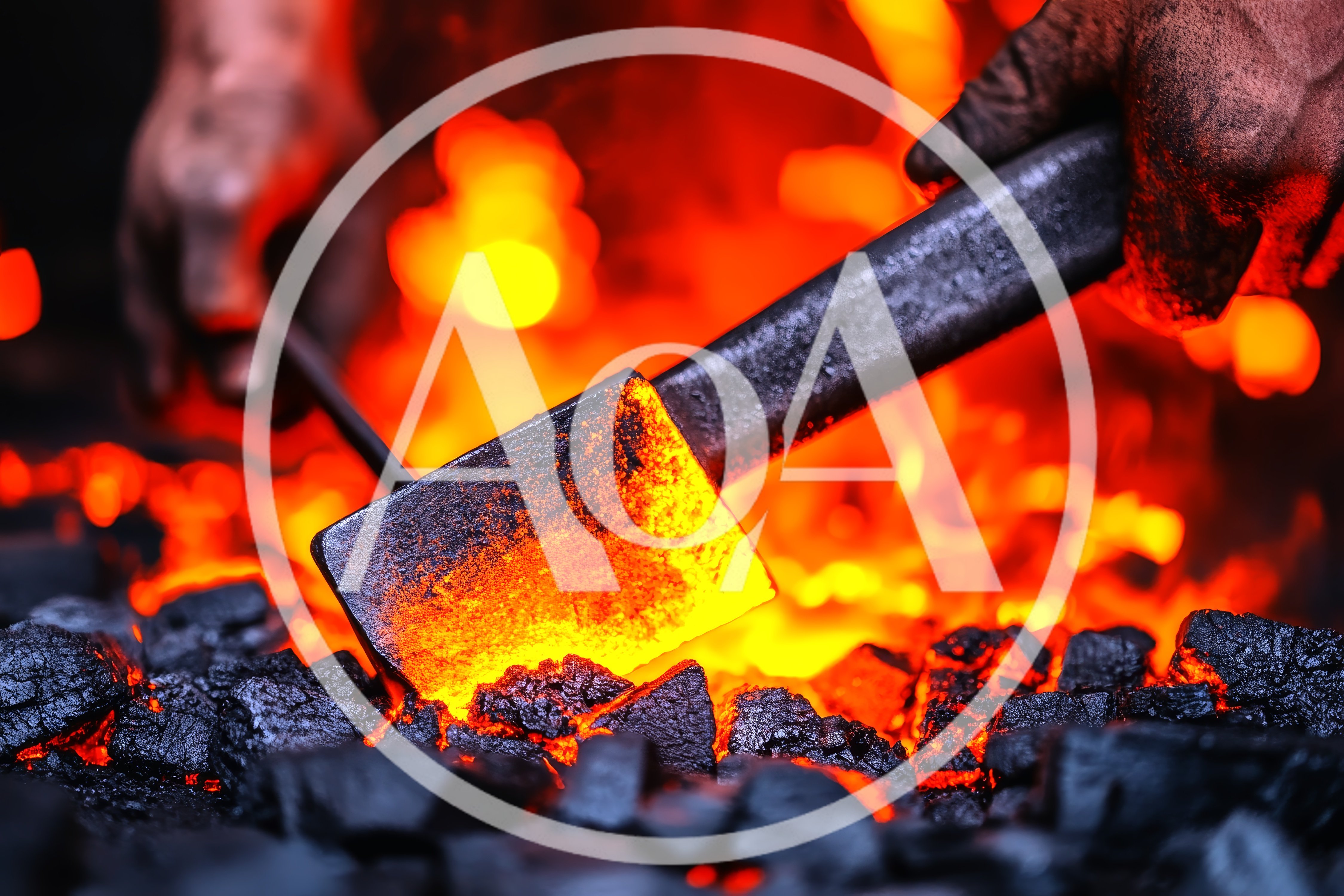 Blacksmith Heating Metal In A Coal Forge
