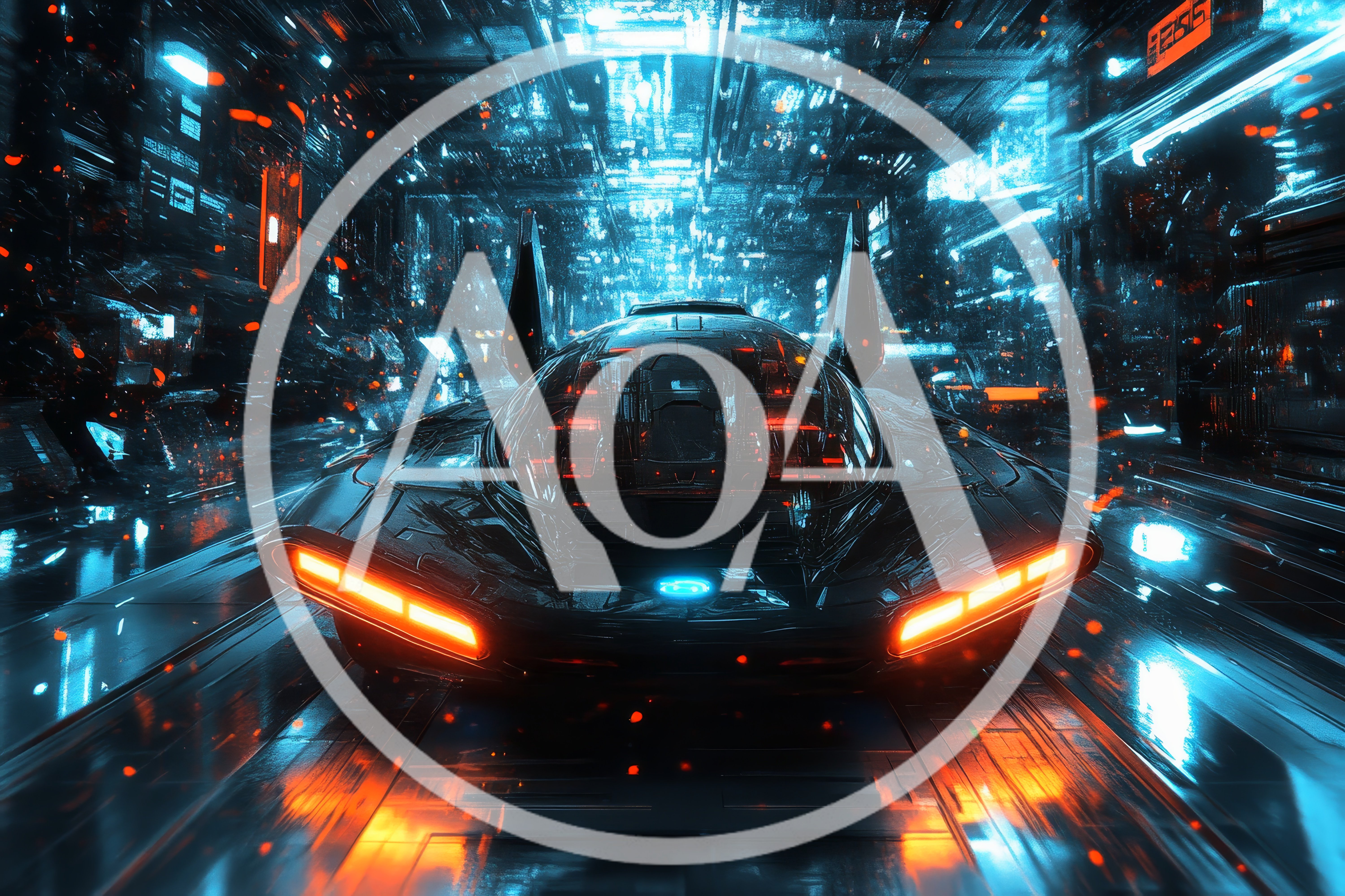 Futuristic Cyberpunk Vehicle Driving Through Neon City Tunnel
