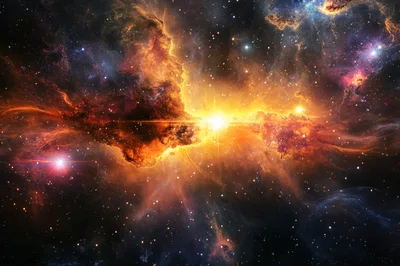 Vibrant Cosmic Nebula With Glowing Stars In Deep Space