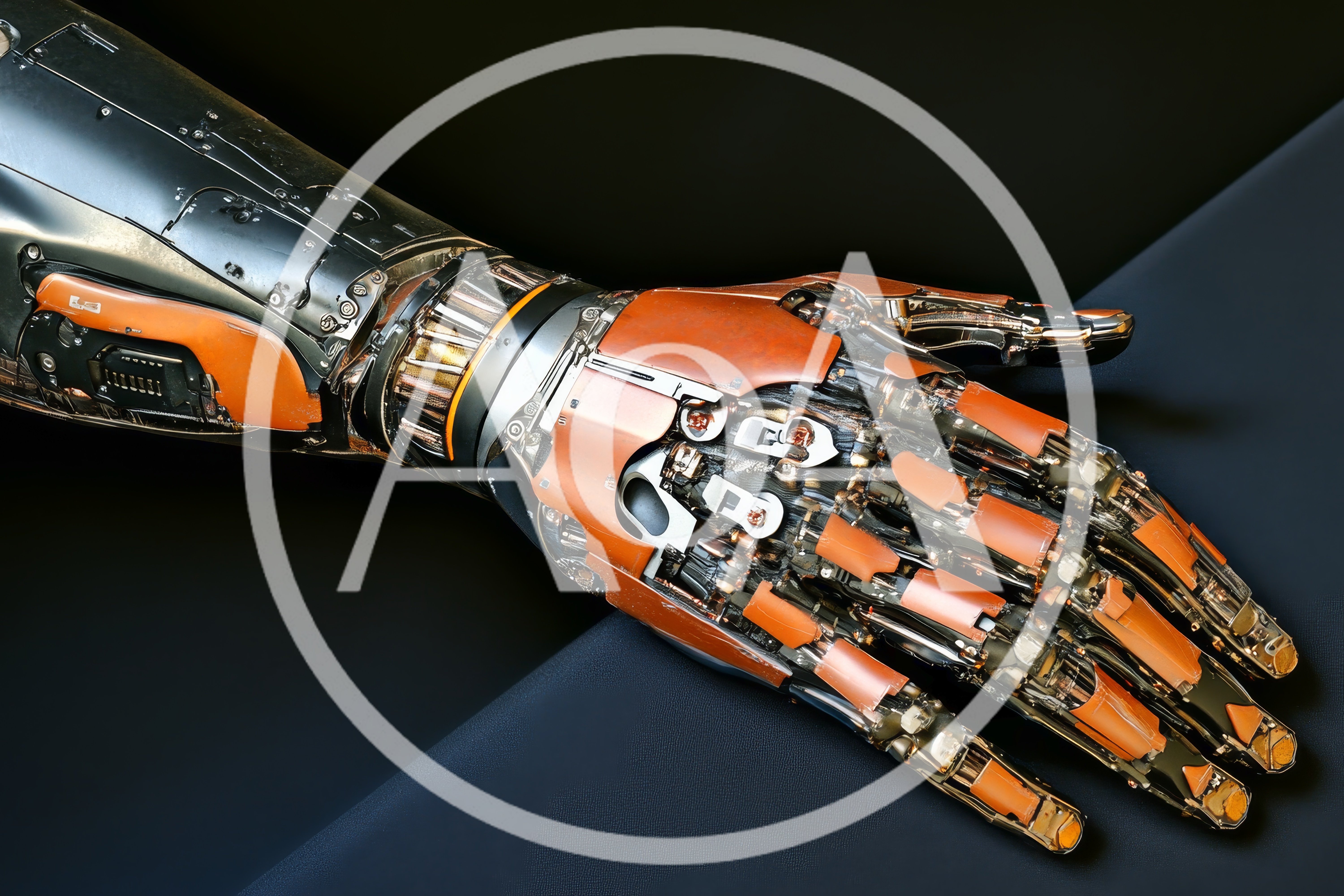 Detailed Robotic Arm With Orange And Metallic Plating