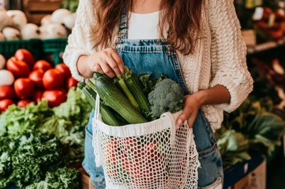 Woman Shopping For Fresh Vegetables At A Market