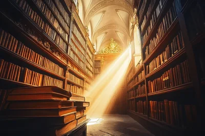 Sunlight Streaming Into An Ancient Historic Library