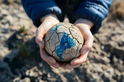 Person Holding A Cracked Earth Globe Model