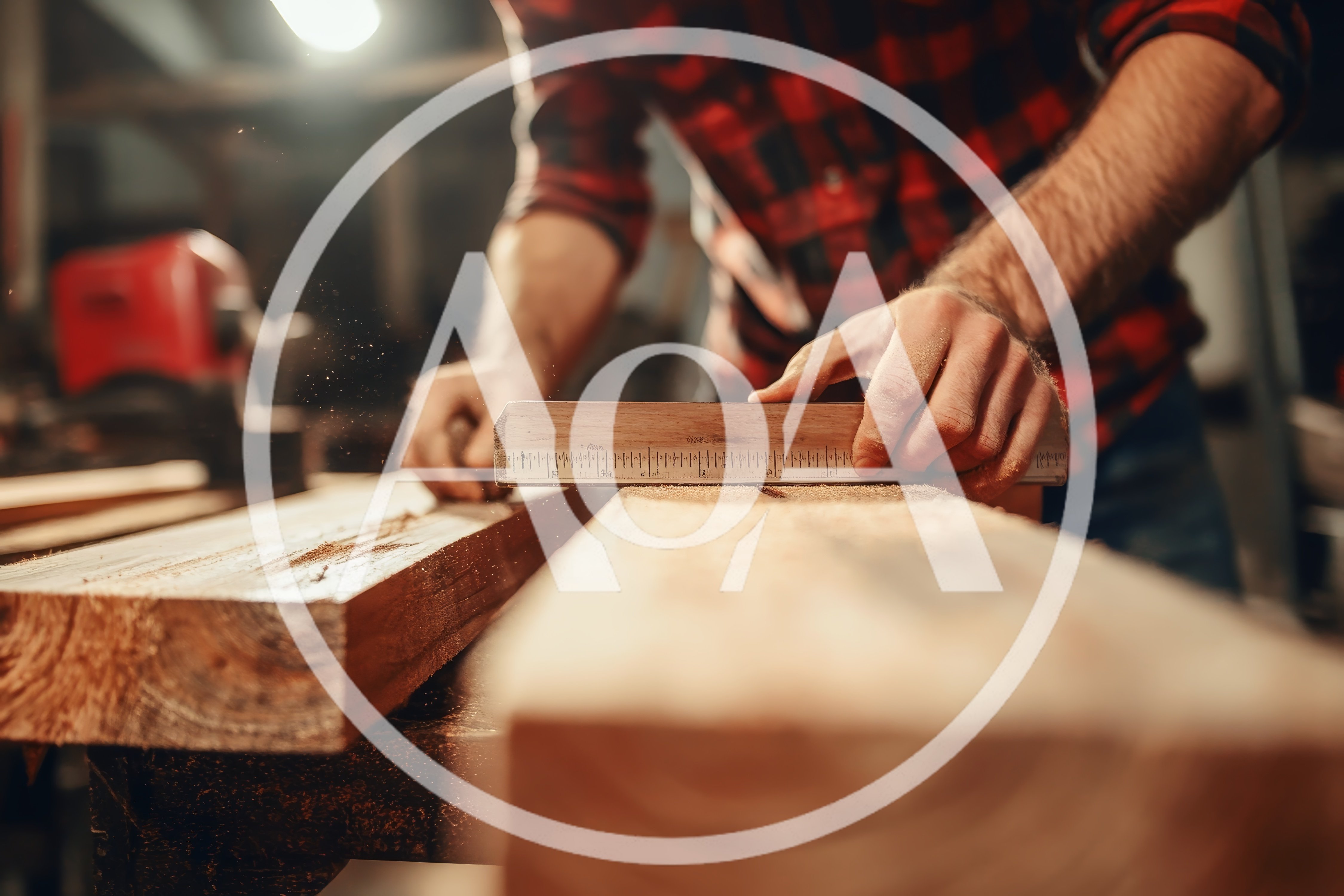 Carpenter Measuring Wooden Plank In Workshop