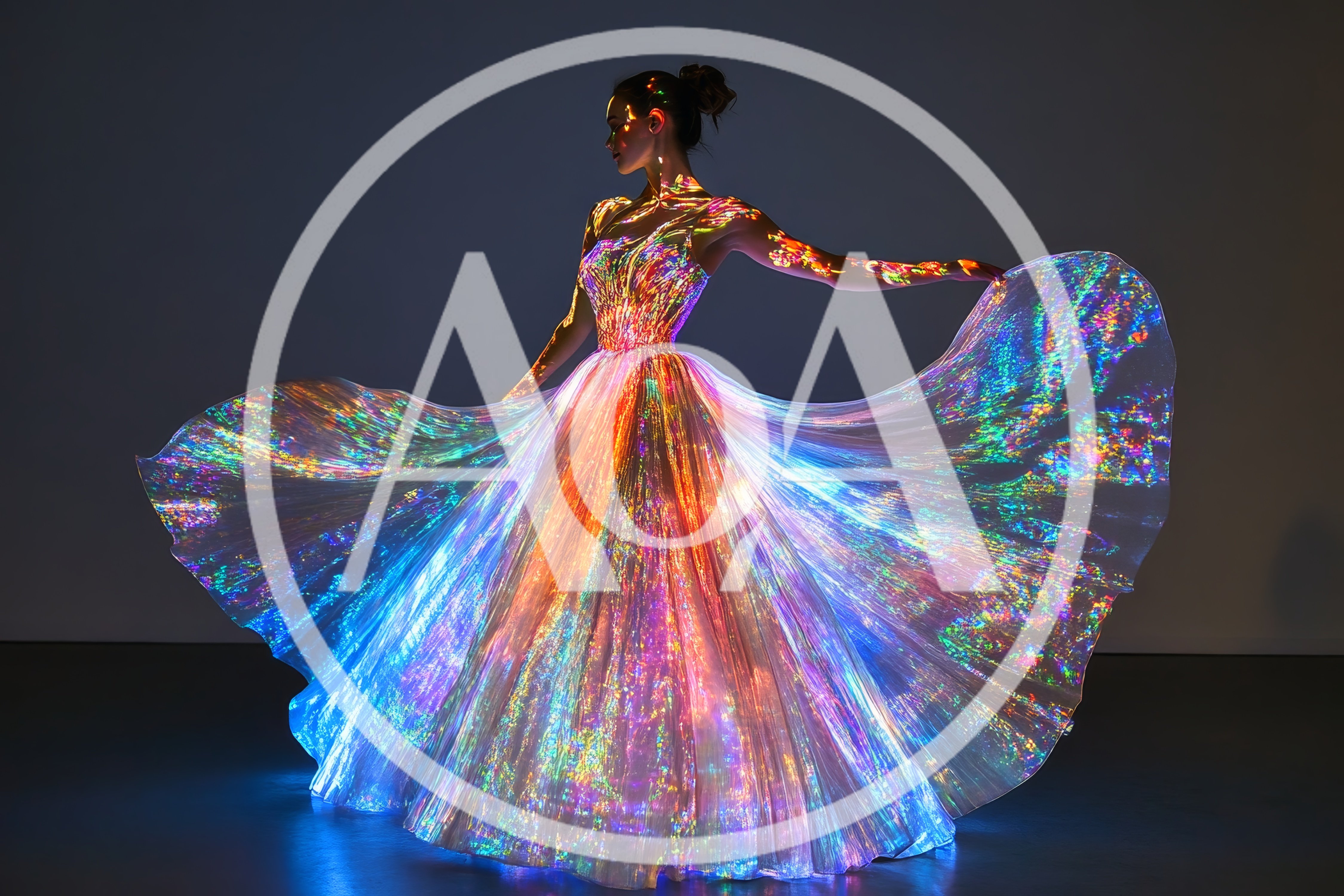 Woman Wearing A Radiant Light Projection Dress