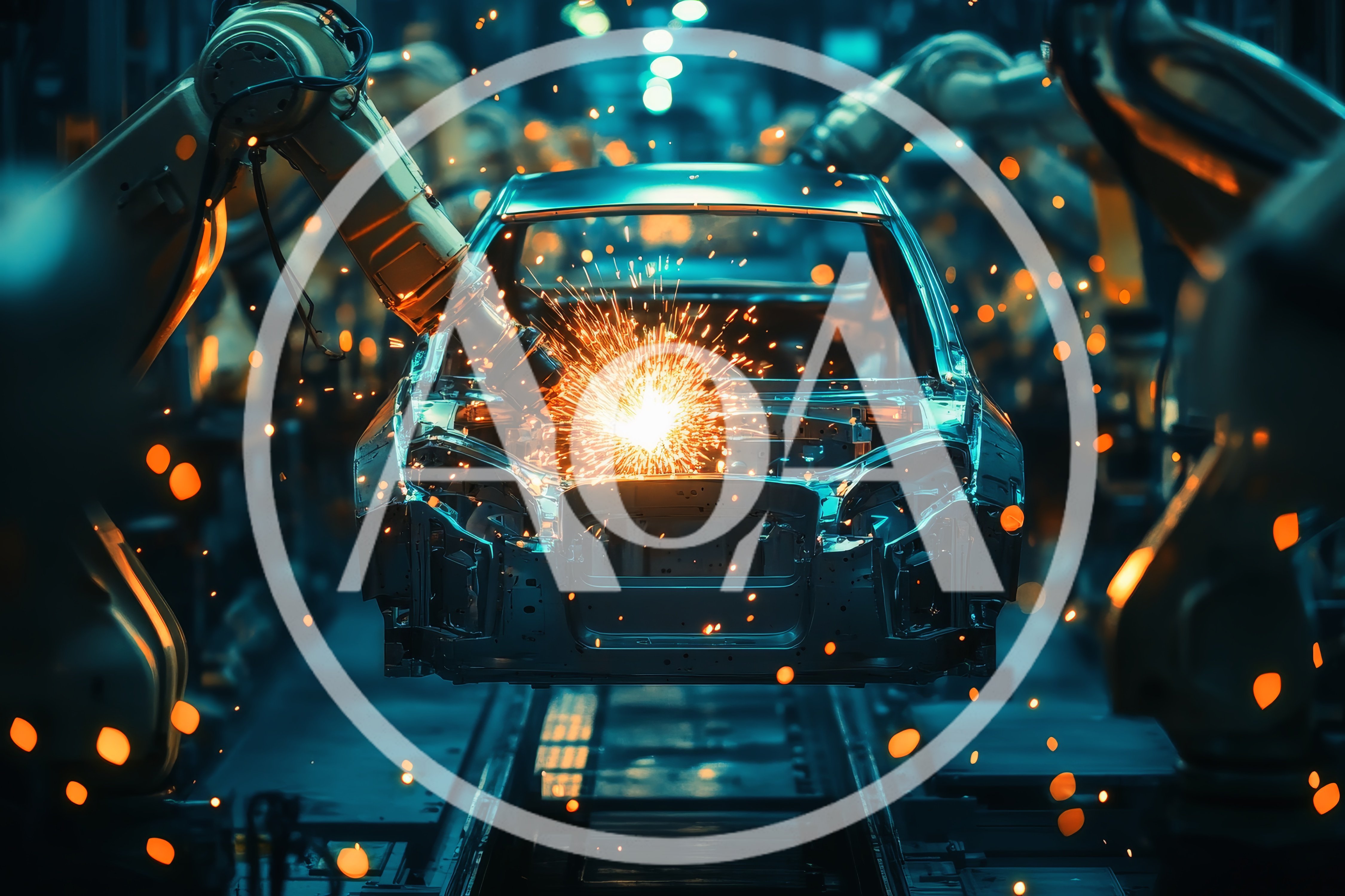 Robotic Arms Welding Car Chassis In Automotive Factory