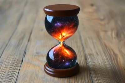 Cosmic Nebula Inside A Wooden Hourglass