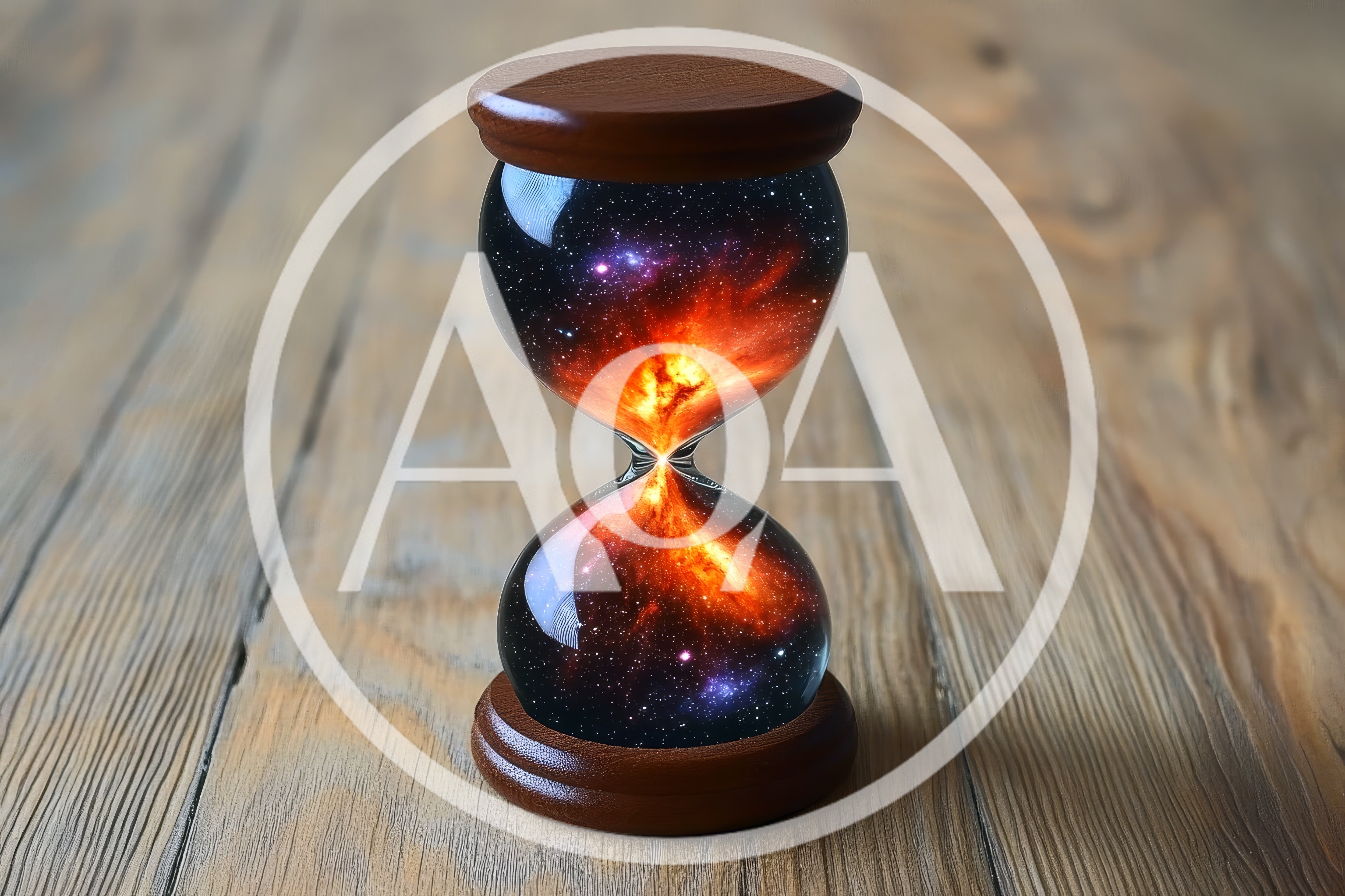 Cosmic Nebula Inside A Wooden Hourglass