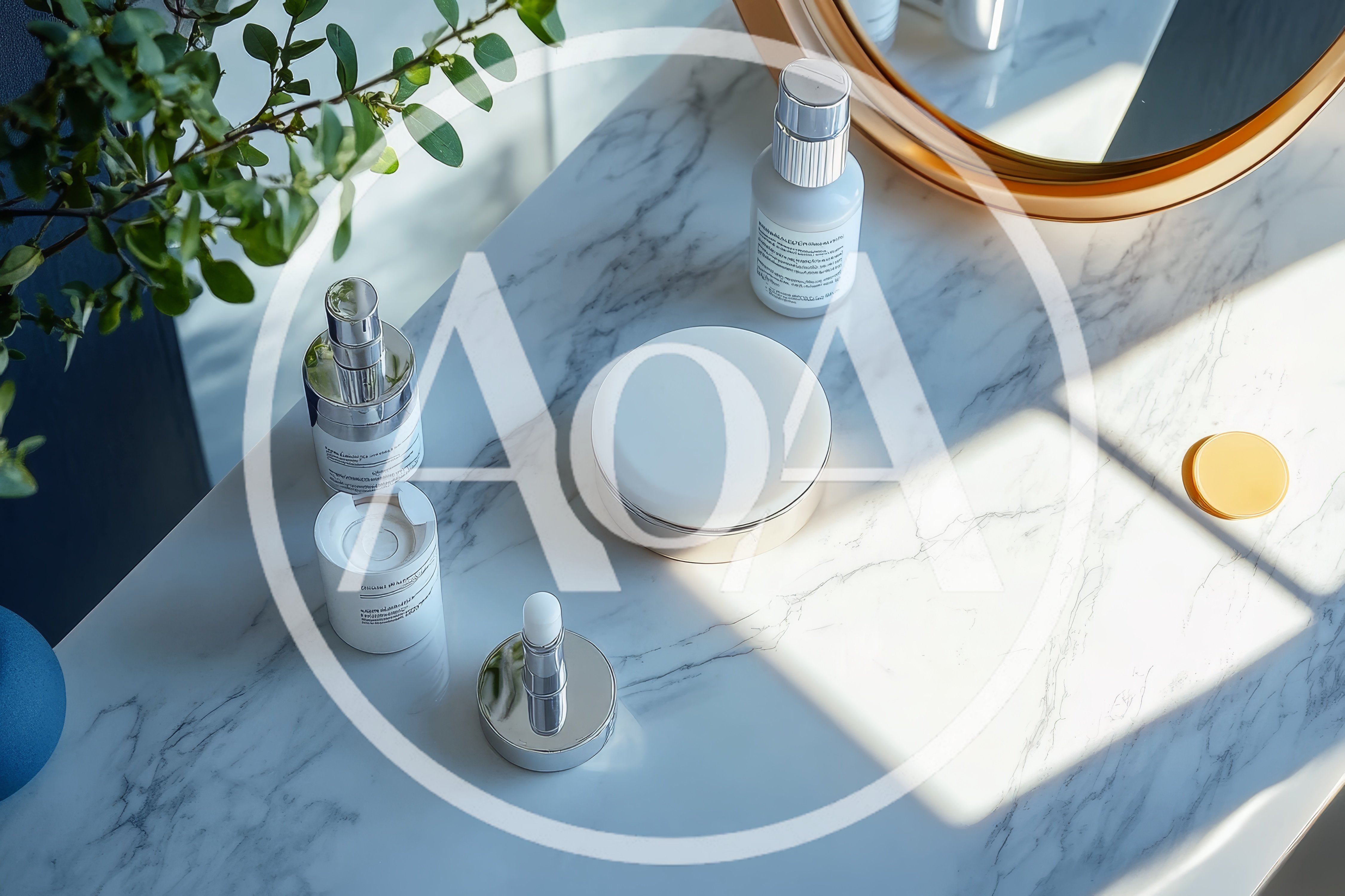 Skincare Products Arranged on a Marble Vanity