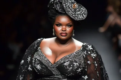 Plus Size Model Wearing Elegant Black Evening Gown