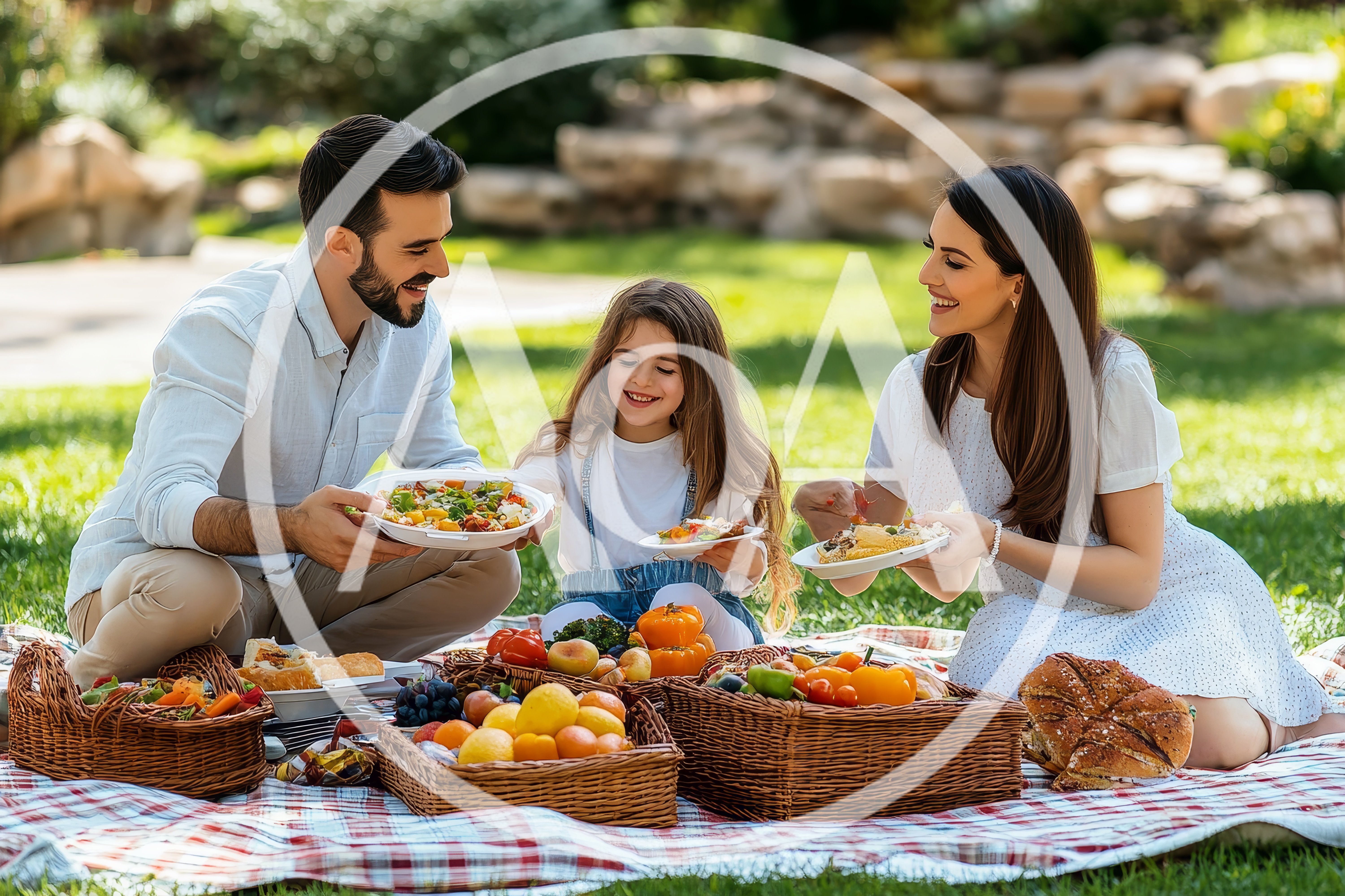 Happy Family Enjoying A Picnic In The Park