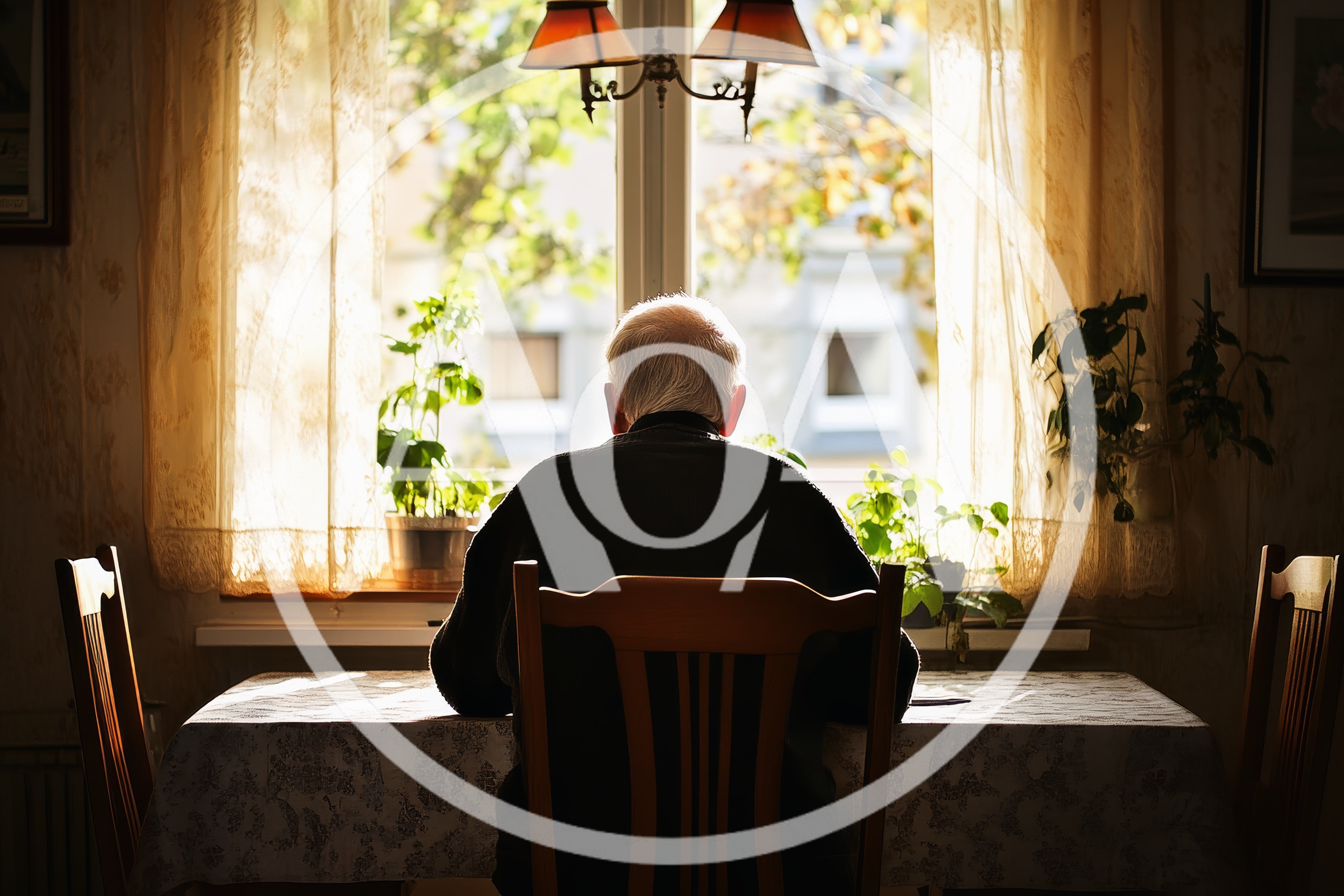 Elderly Man Sitting Alone At A Dining Table