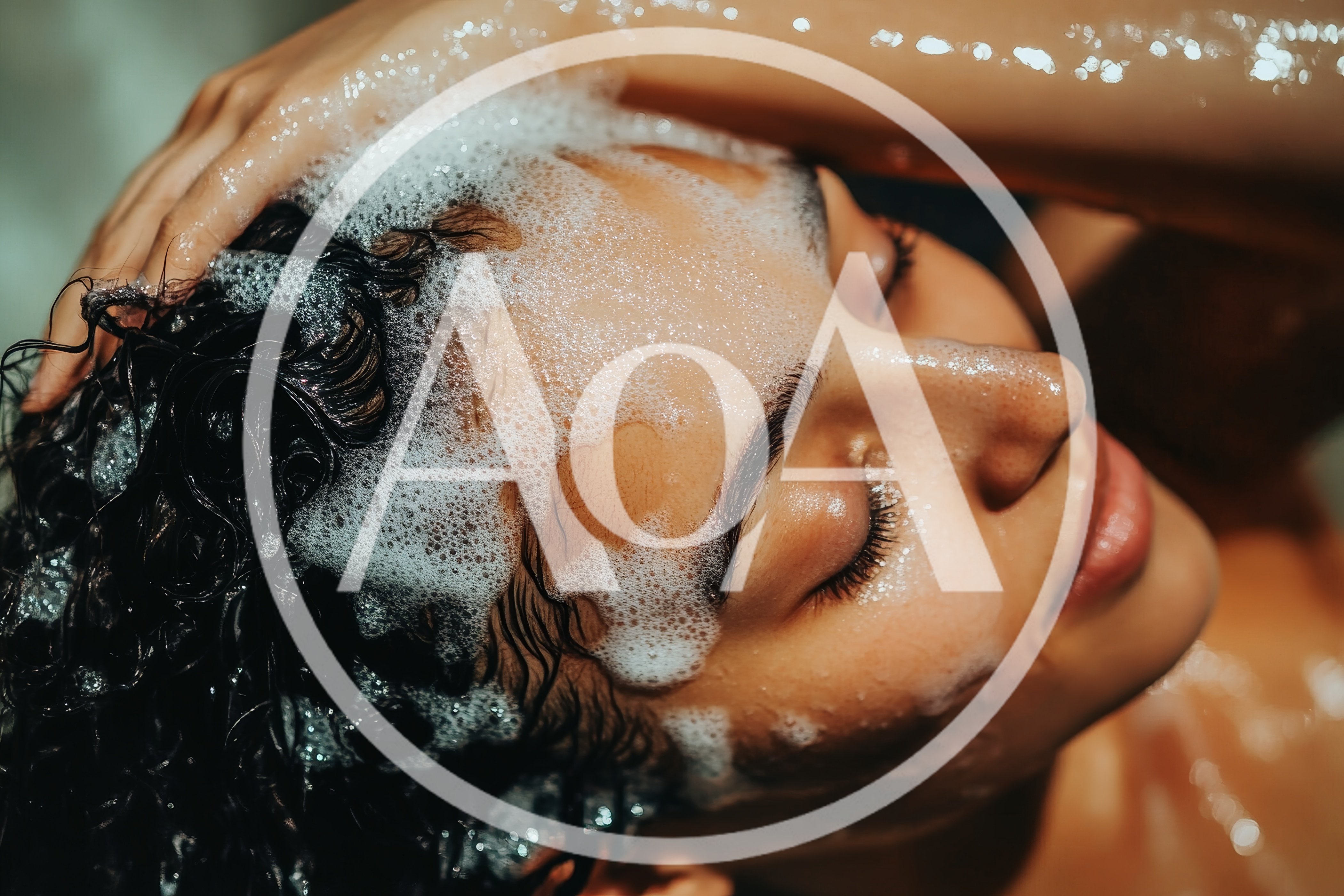 Woman Washing Her Hair With Shampoo In Shower