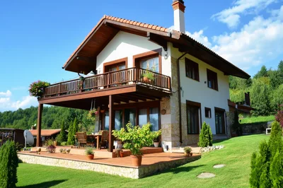 Charming Alpine Style House With Wooden Balcony And Terrace