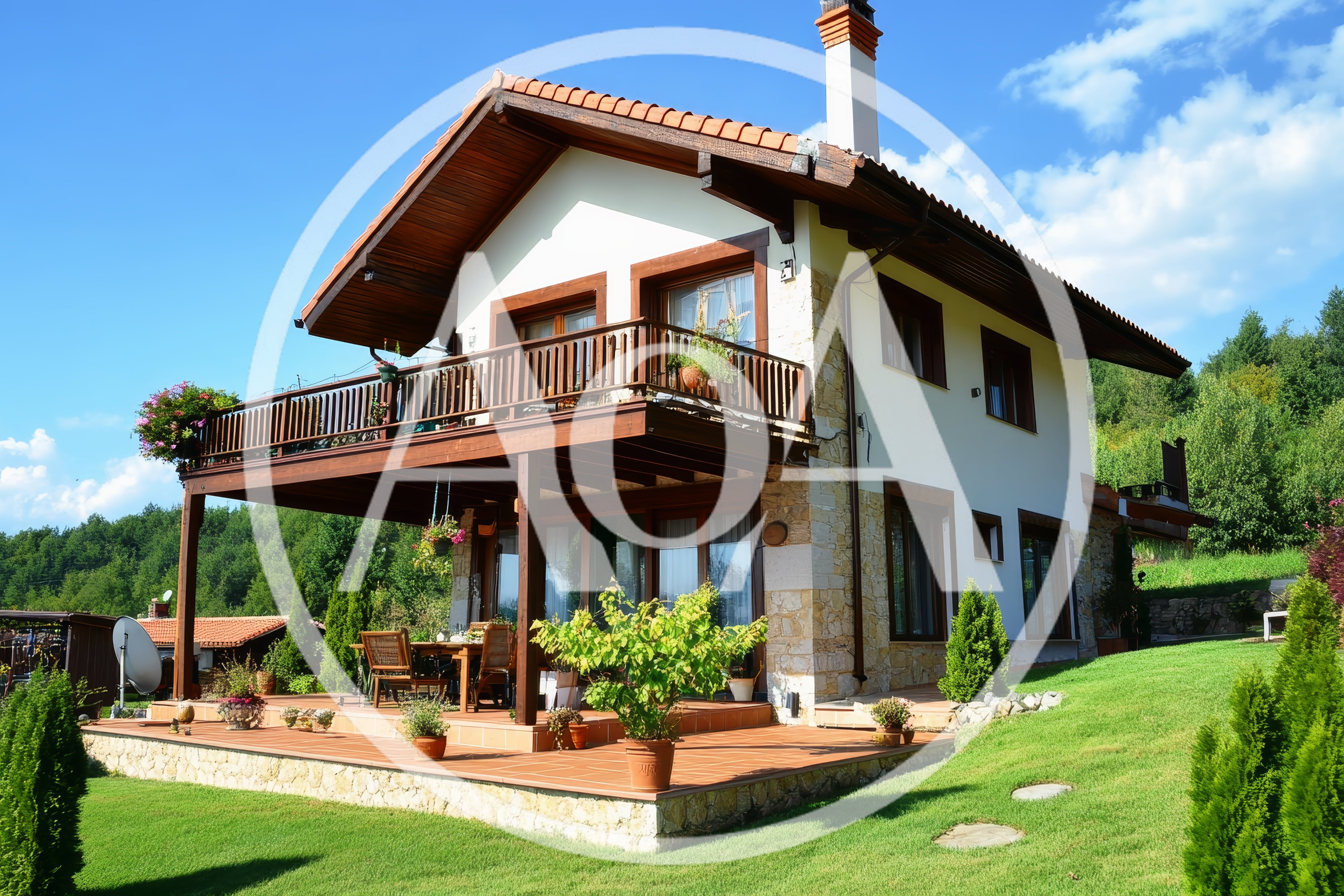 Charming Alpine Style House With Wooden Balcony And Terrace