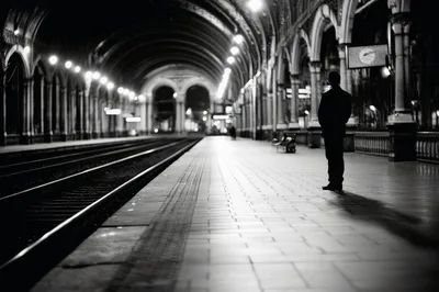 Silhouette Of A Man Standing On A Train Platform