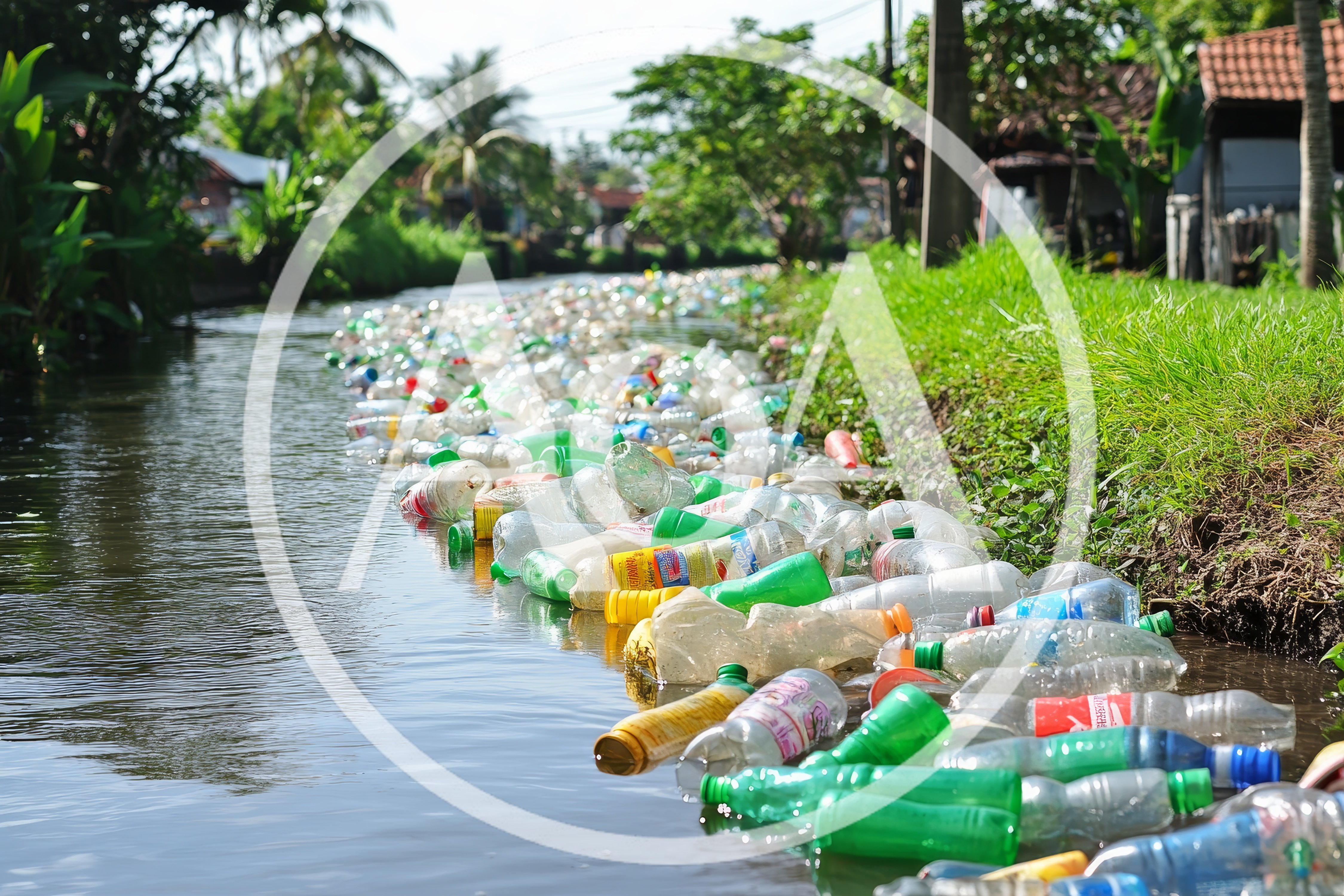 Plastic Waste Polluting A Narrow Tropical Canal