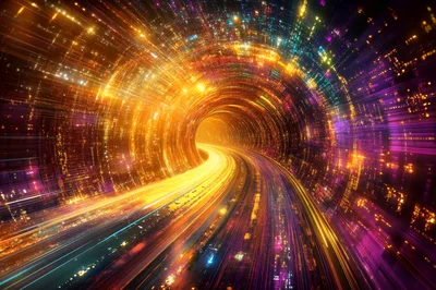Futuristic Digital Data Tunnel With High Speed Light Streaks