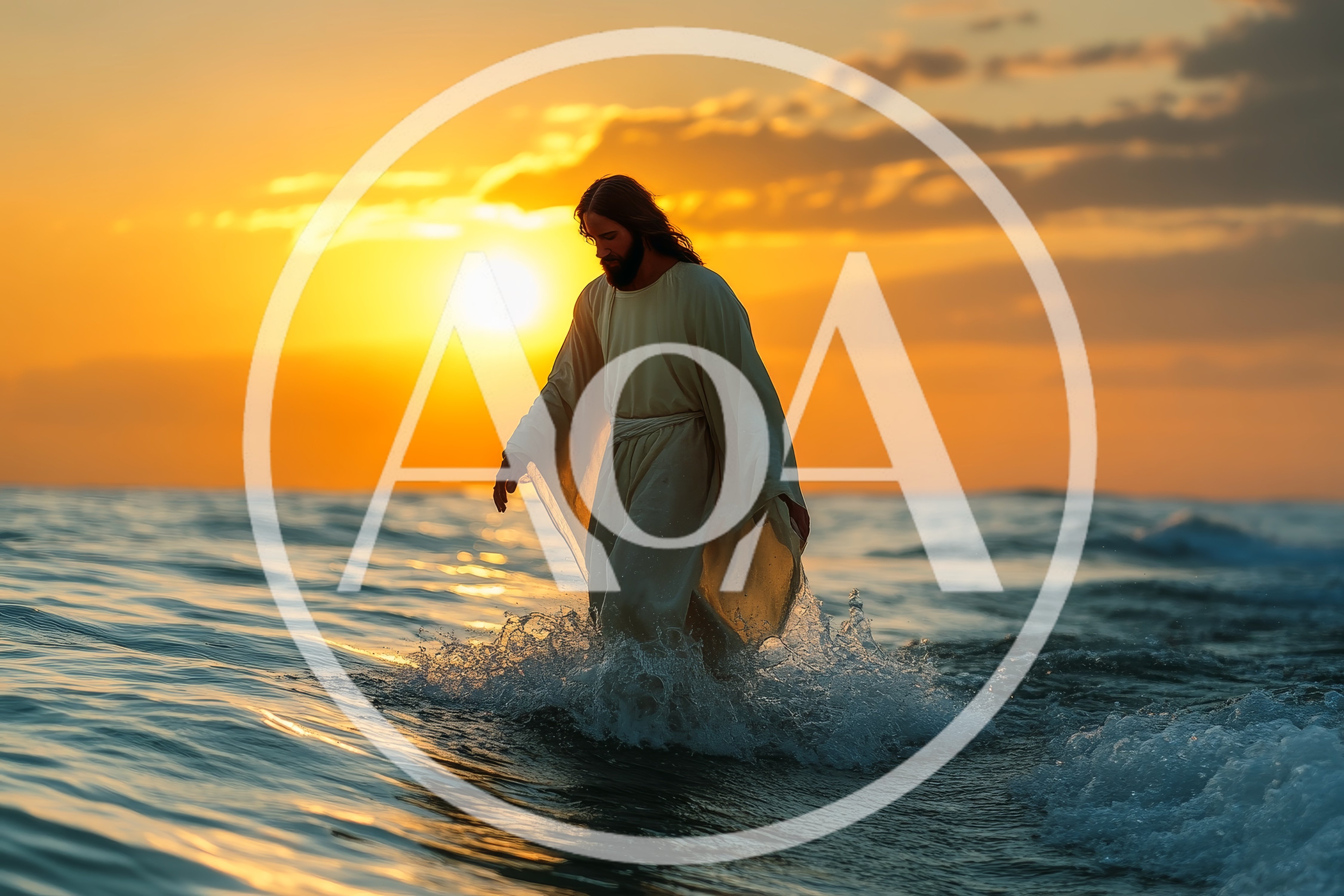 Jesus Christ Walking On Water At Sunset