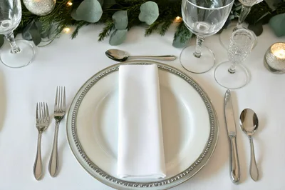 Elegant Formal Place Setting For A Holiday Dinner