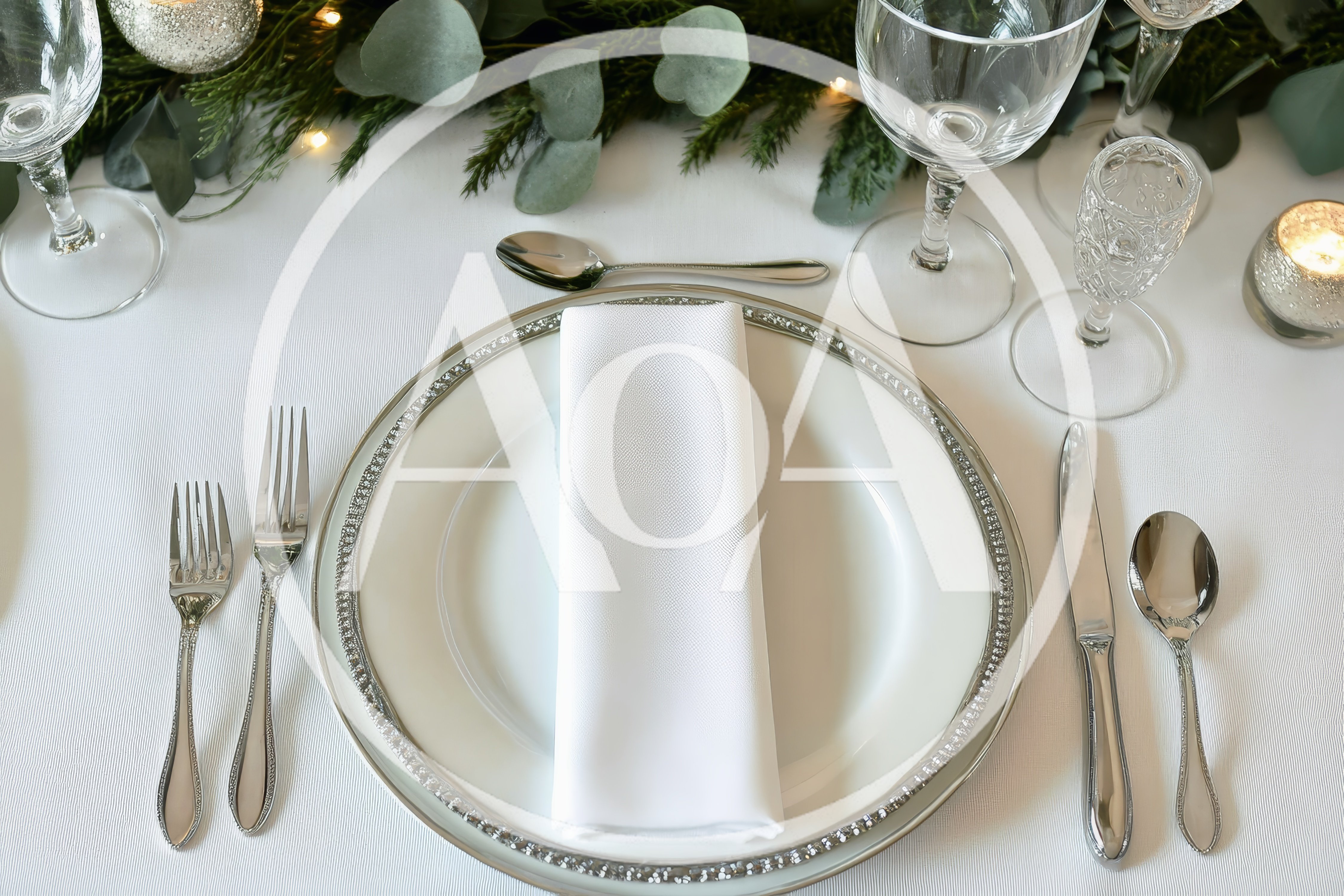 Elegant Formal Place Setting For A Holiday Dinner