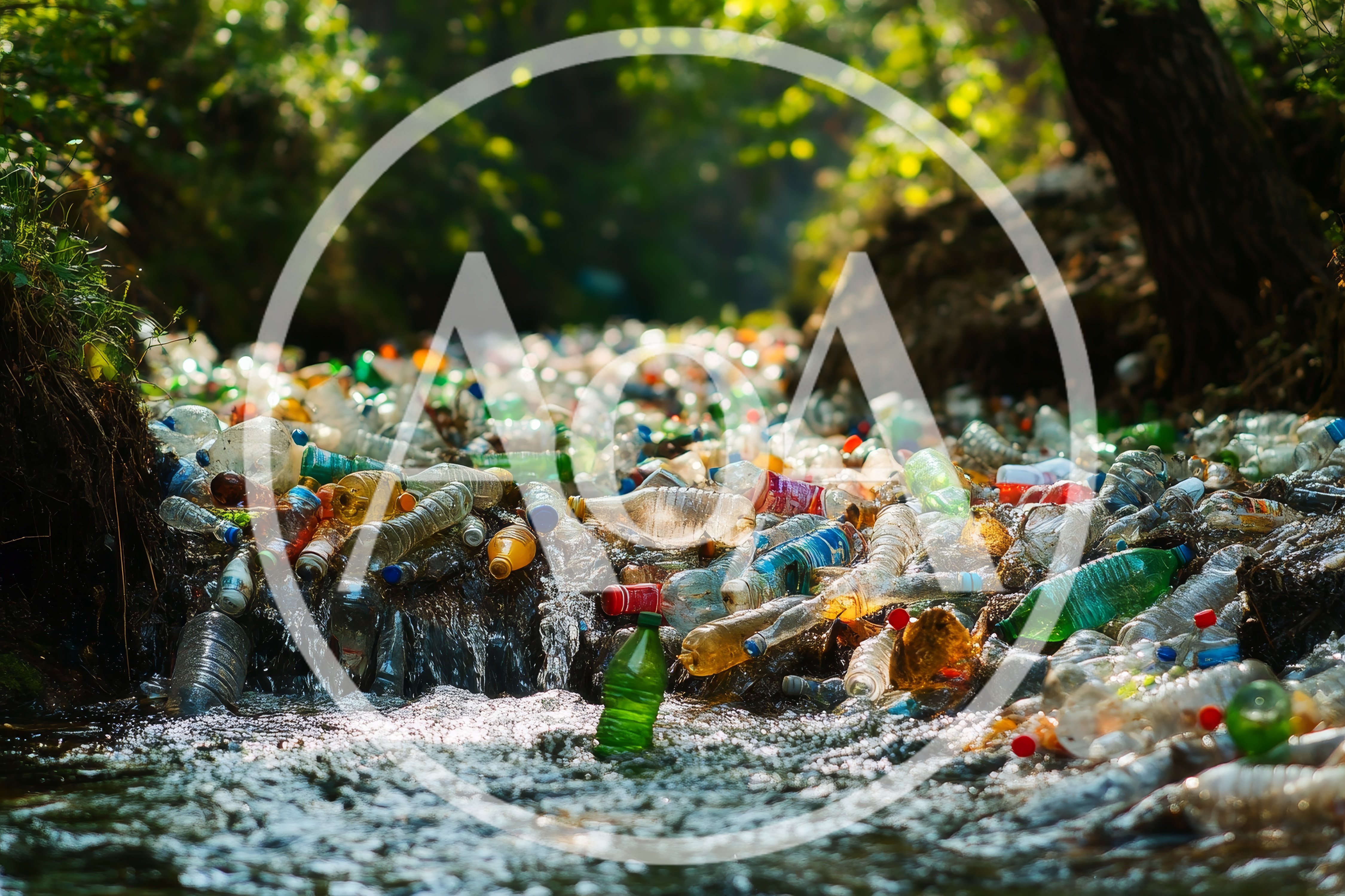 Plastic Bottles Polluting A Forest Stream