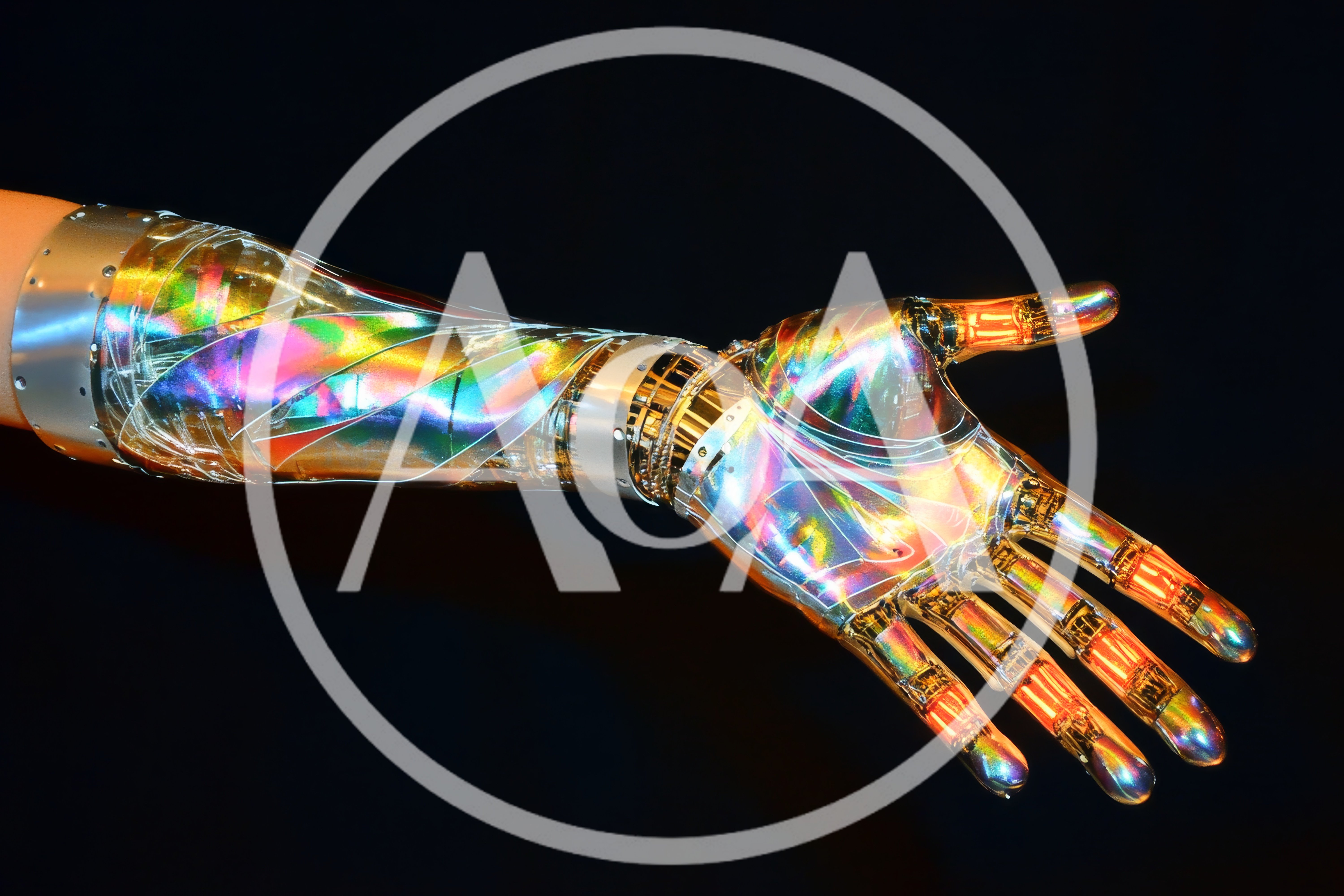 Futuristic Iridescent Robotic Arm Reaching Out
