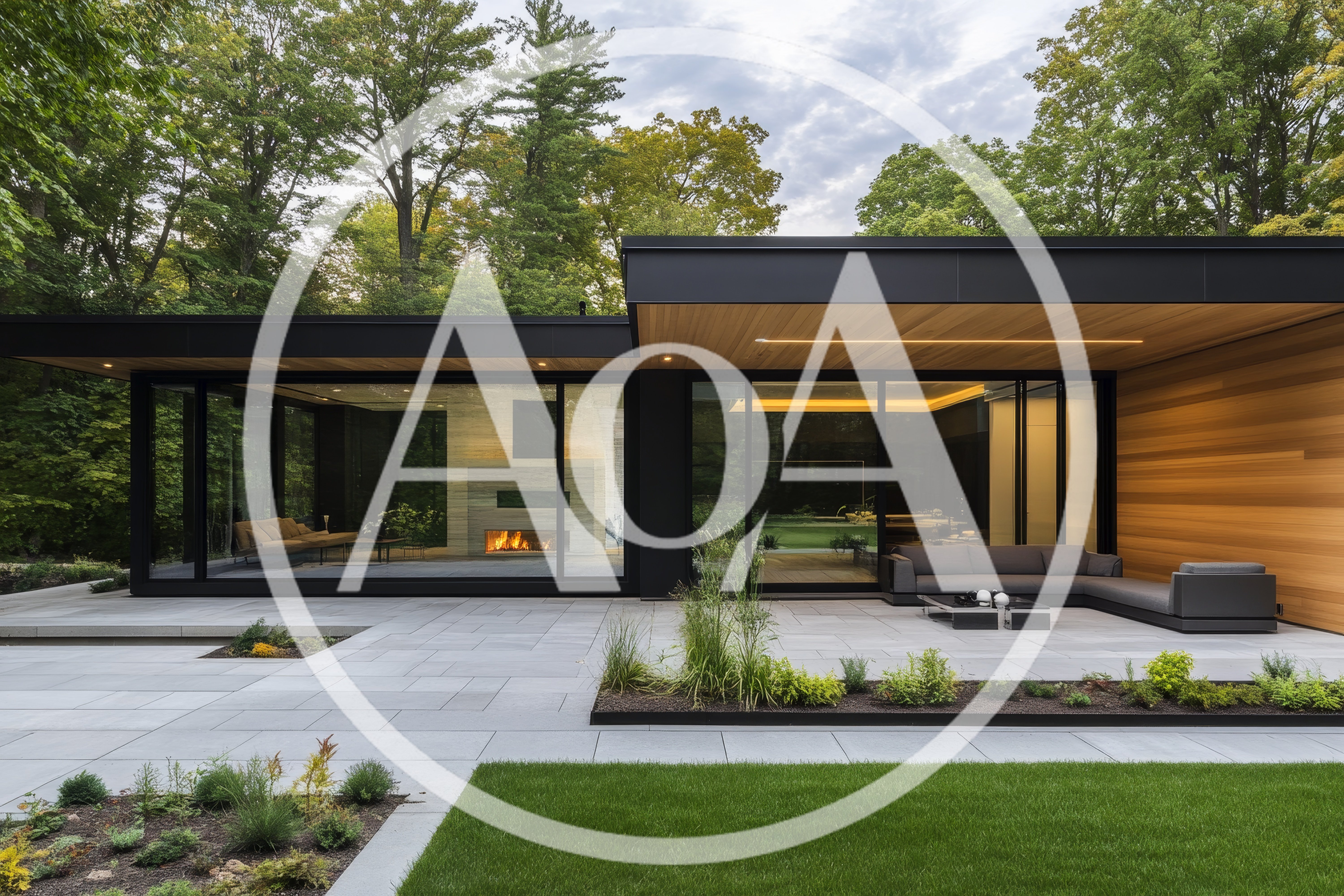 Modern Luxury Home Exterior With Patio And Fireplace