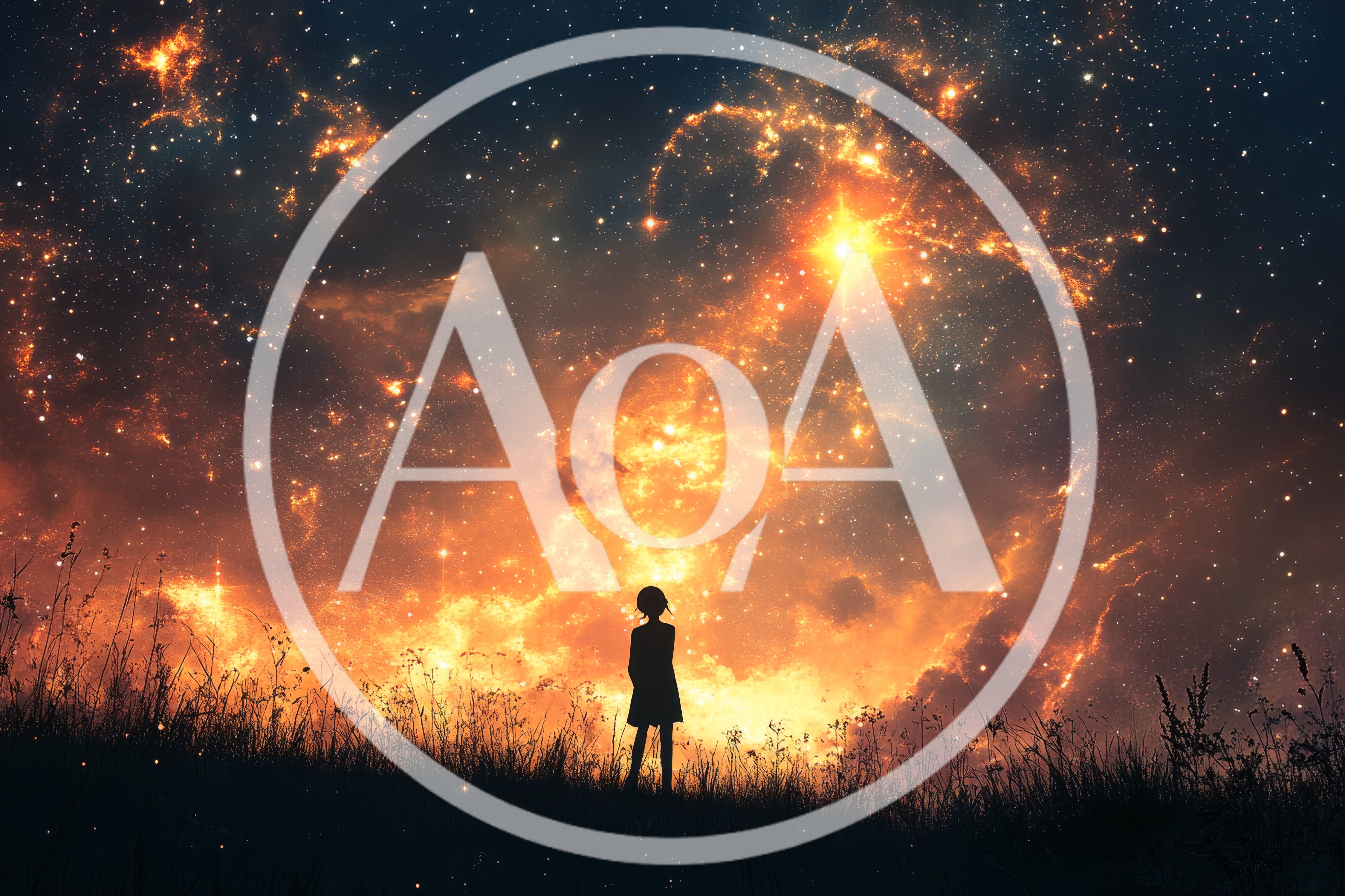 Silhouette Of A Girl Standing Under A Glowing Nebula