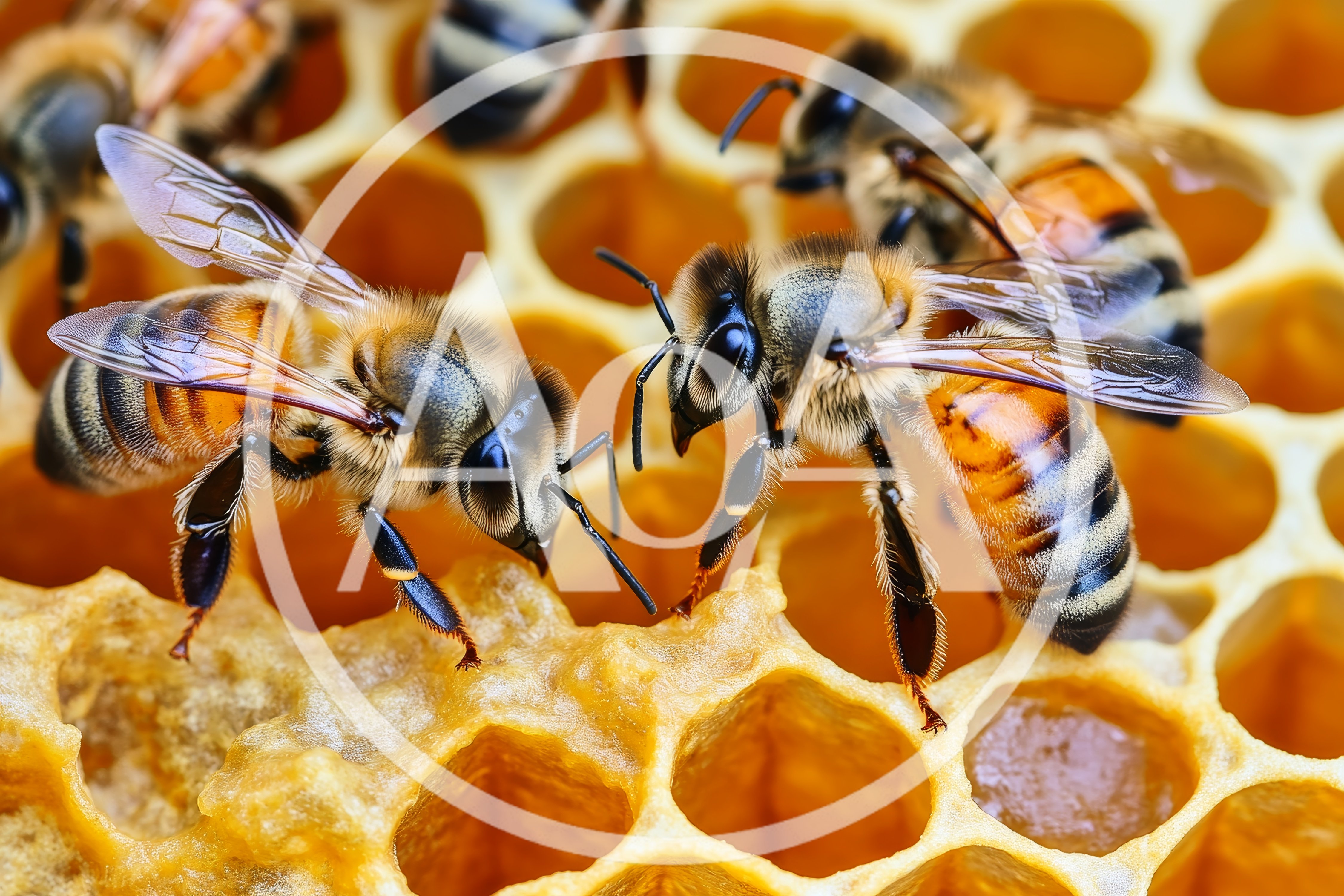 Honey Bees Working on a Wax Honeycomb