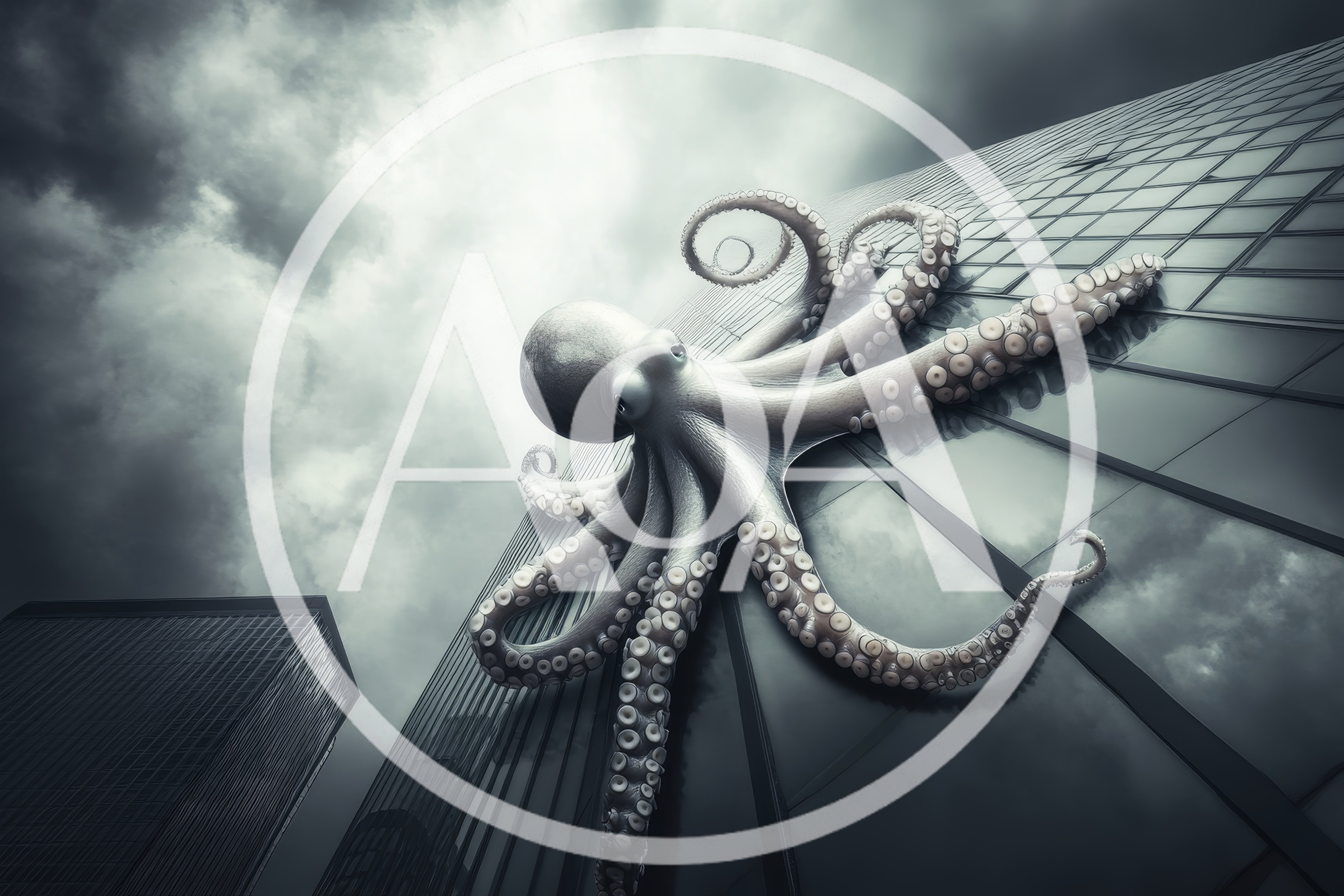 Giant Octopus Climbing A Modern Glass Skyscraper