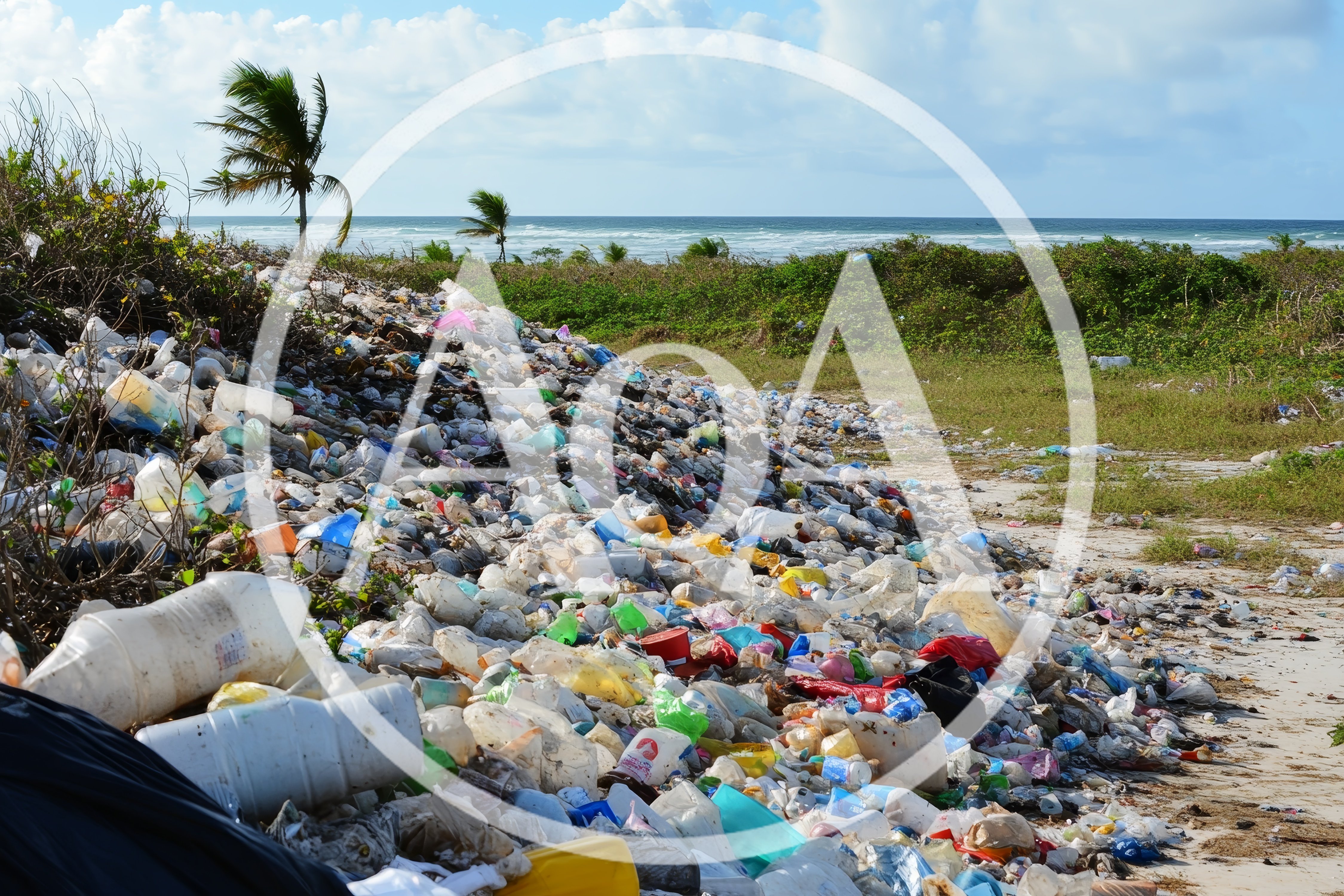 Massive Pile Of Plastic Waste On Tropical Beach
