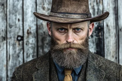 Portrait Of A Rugged Bearded Man In Vintage Attire