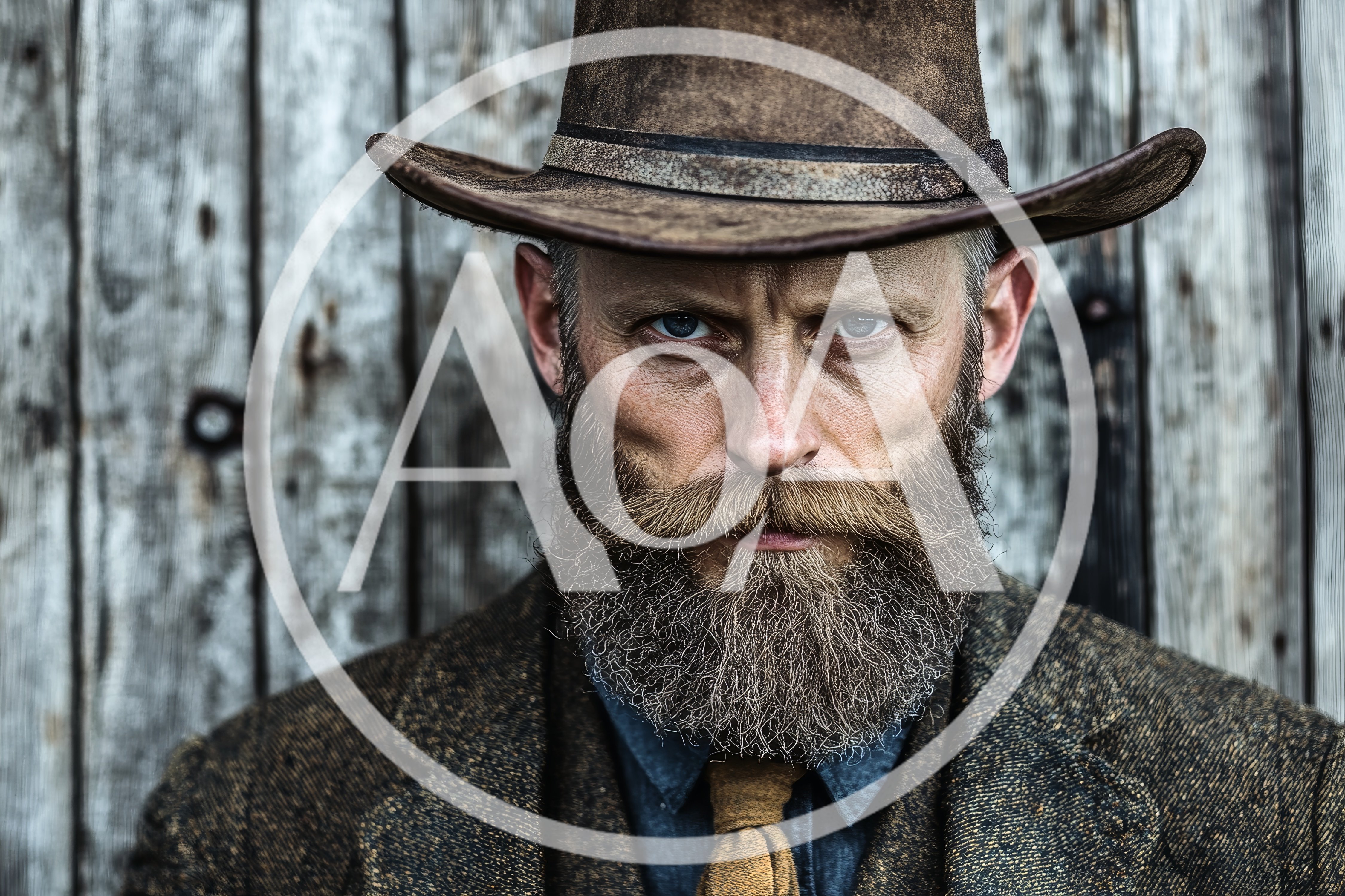 Portrait Of A Rugged Bearded Man In Vintage Attire