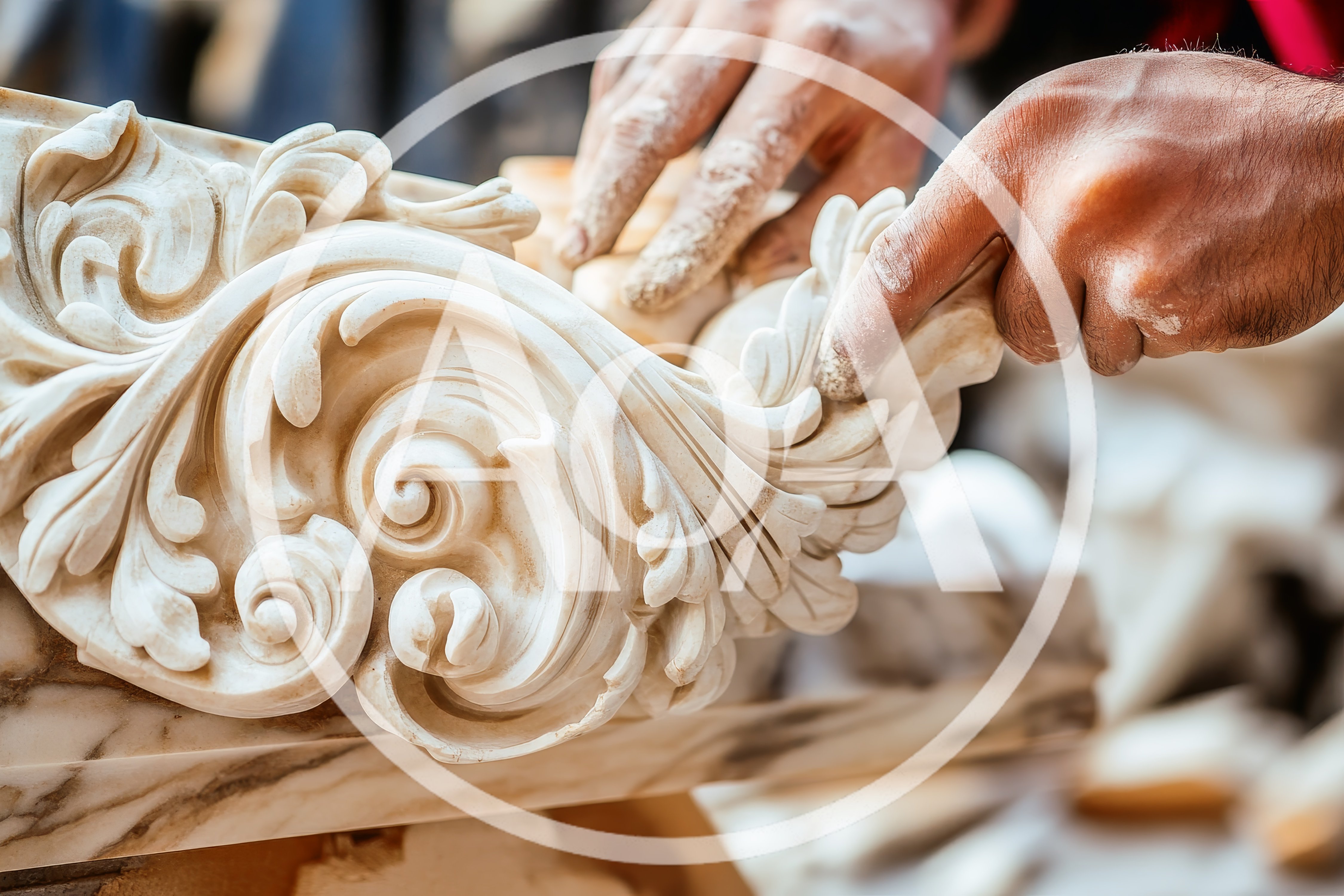 Artisan Sculpting Intricate Marble Ornament