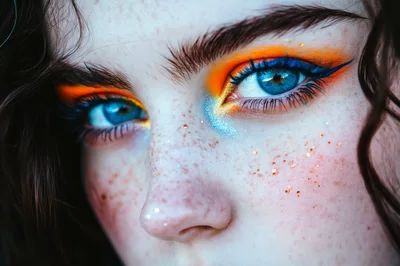 Close Up Portrait Of Woman With Artistic Colorful Makeup