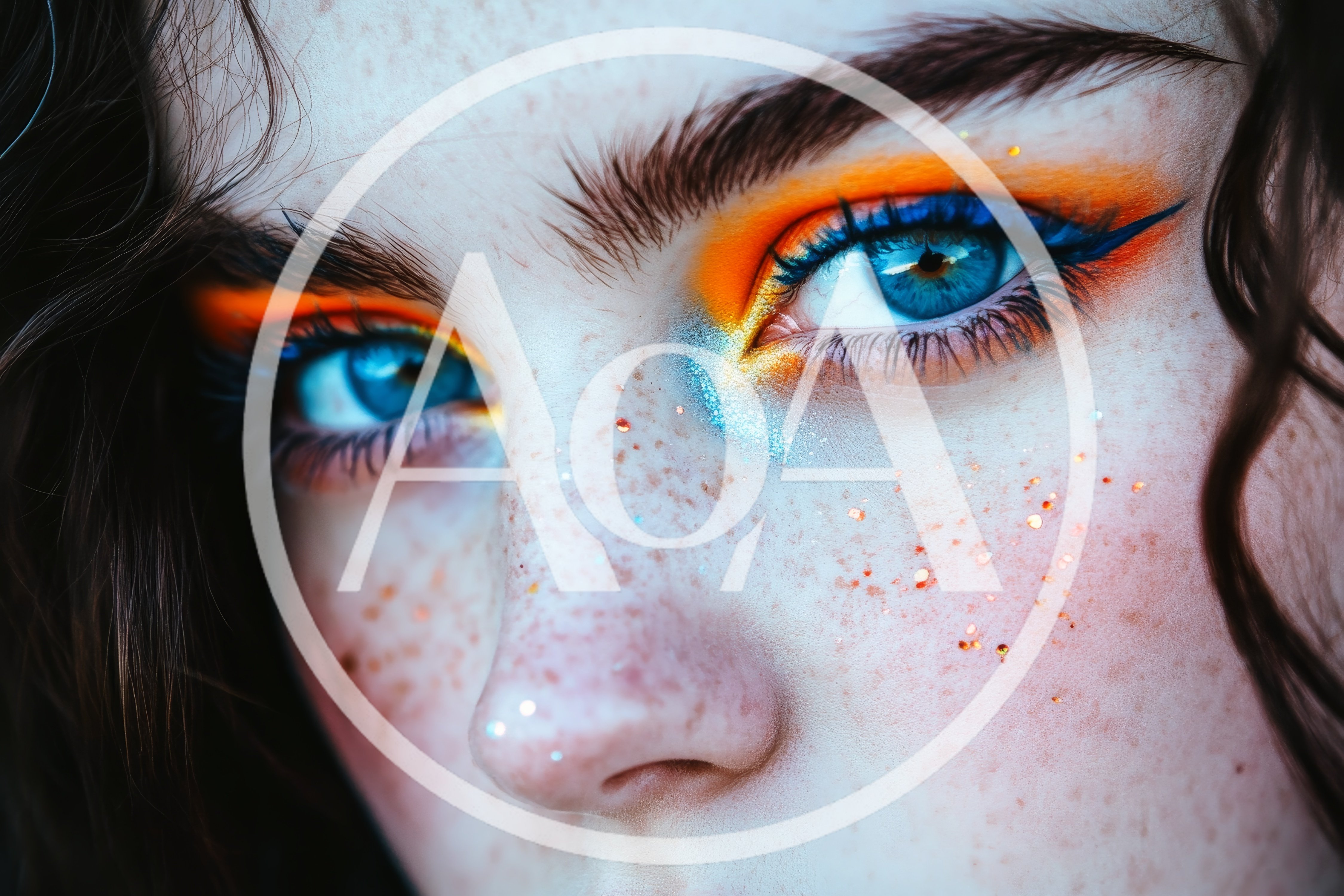 Close Up Portrait Of Woman With Artistic Colorful Makeup