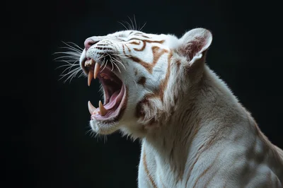White Tiger Roaring Against A Dark Background