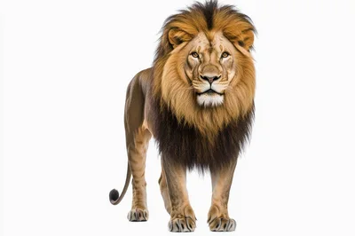 Majestic Male Lion Standing Against White Background