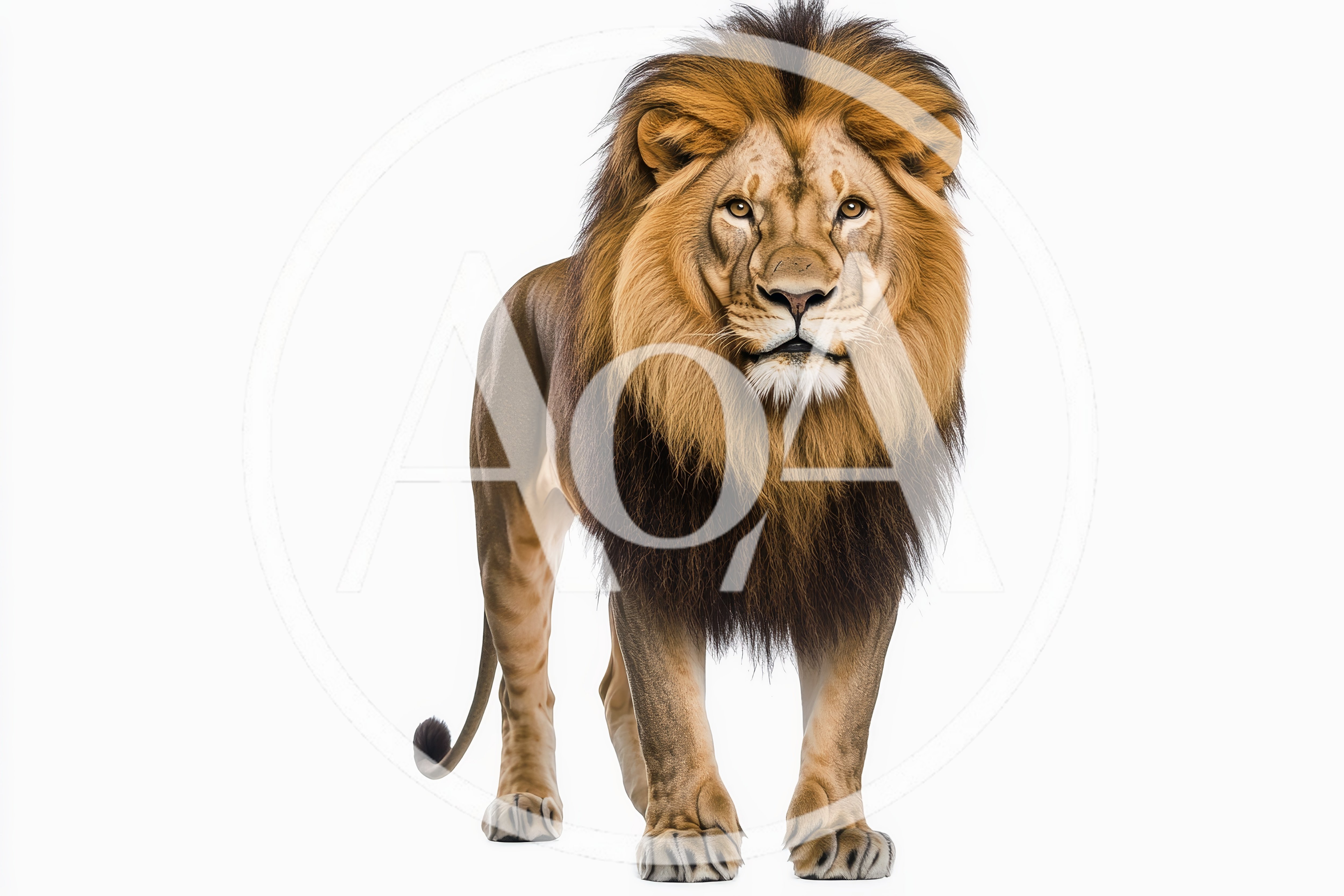Majestic Male Lion Standing Against White Background