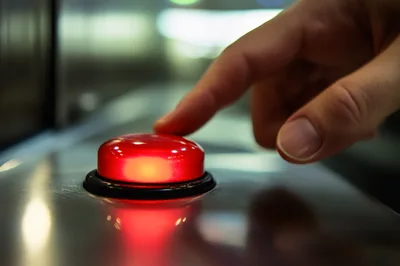 Finger Pressing A Glowing Red Emergency Button