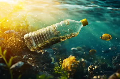 Plastic Bottle Polluting A Vibrant Coral Reef