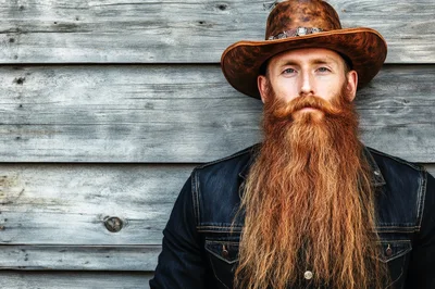 Portrait Of A Bearded Man In A Cowboy Hat