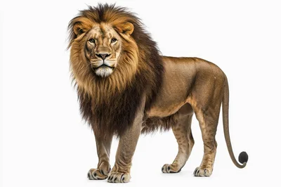 Majestic Male Lion Standing Against White Background