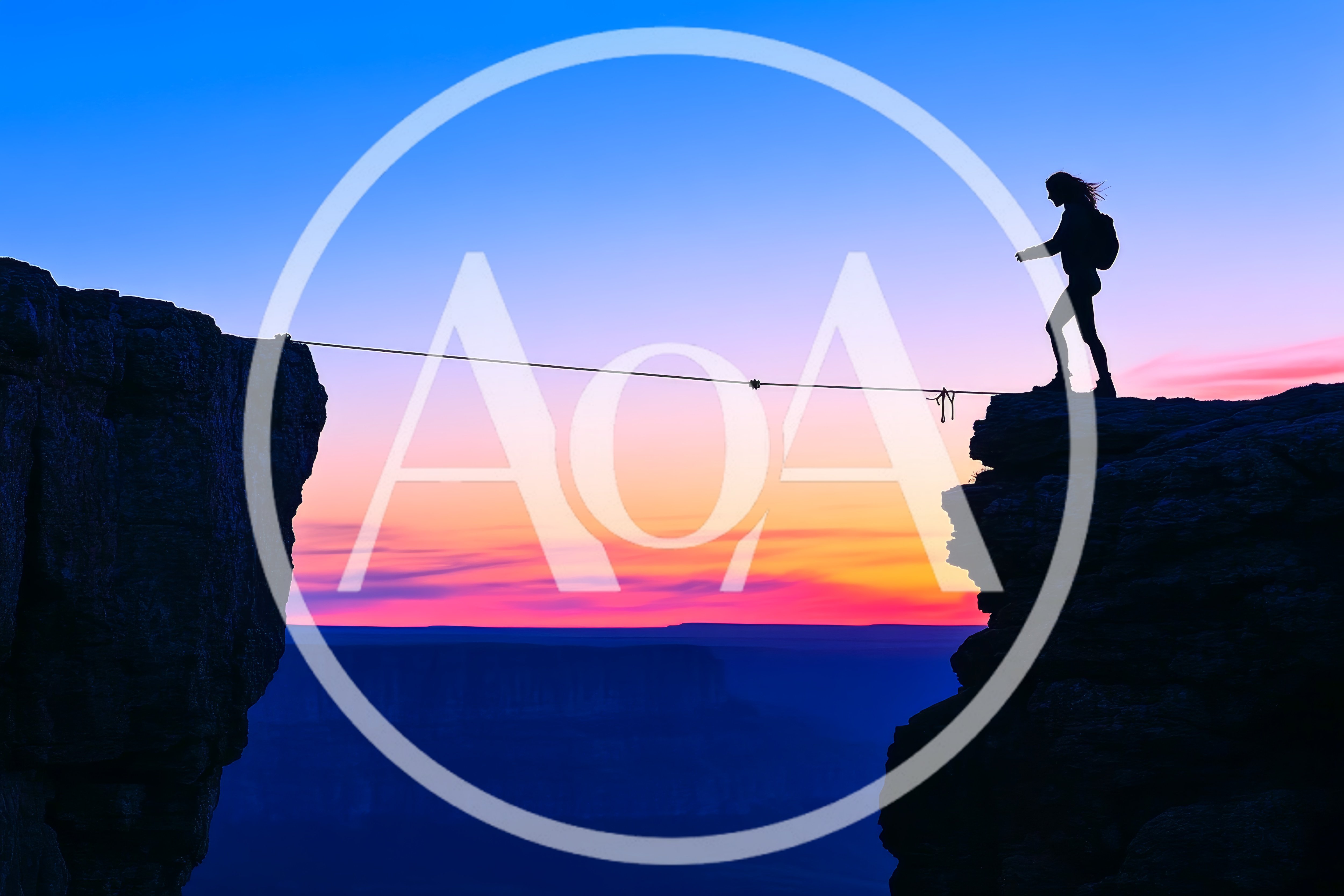 Silhouette Of A Hiker Balancing On A Tightrope