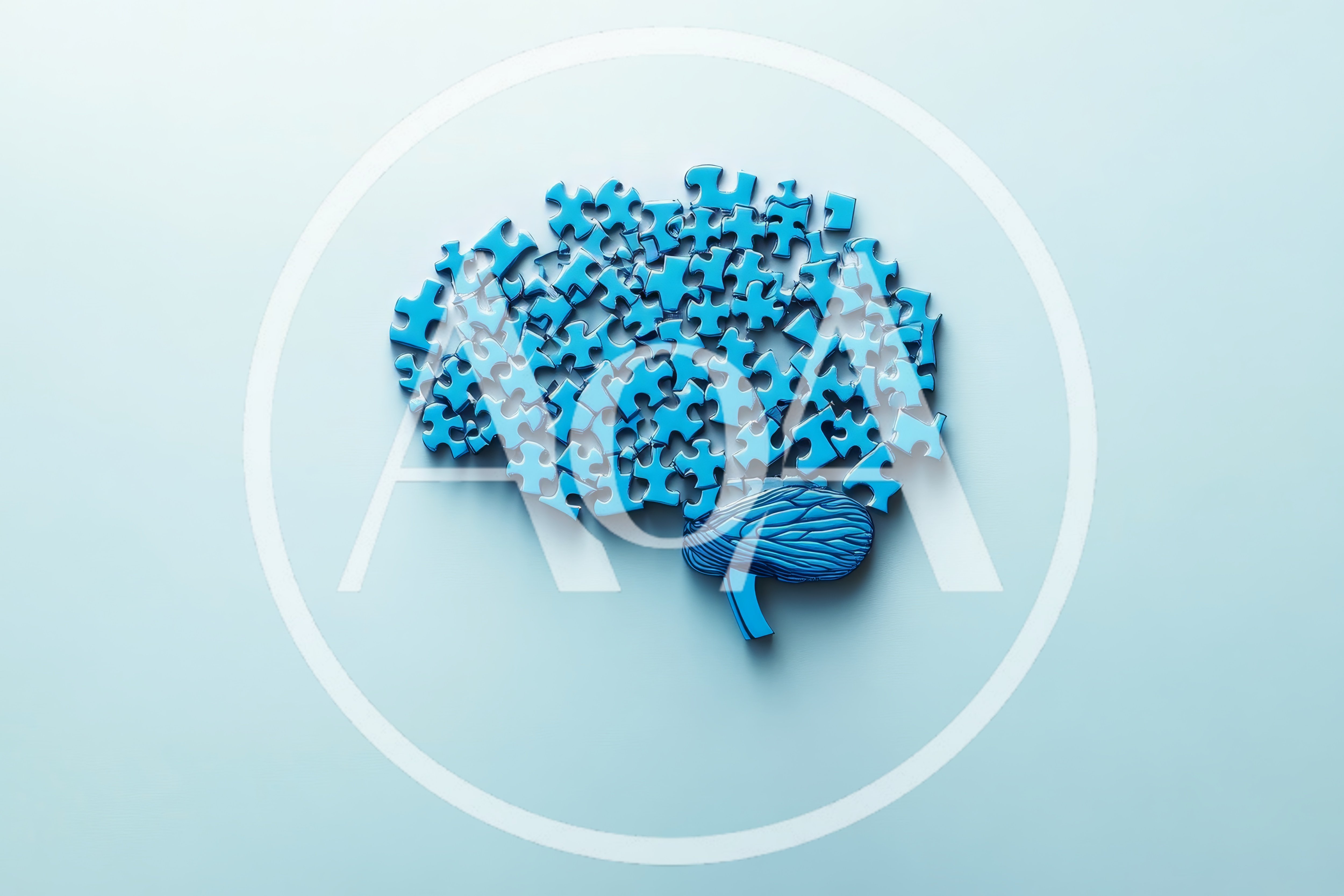 Blue Puzzle Pieces Forming A Human Brain Shape