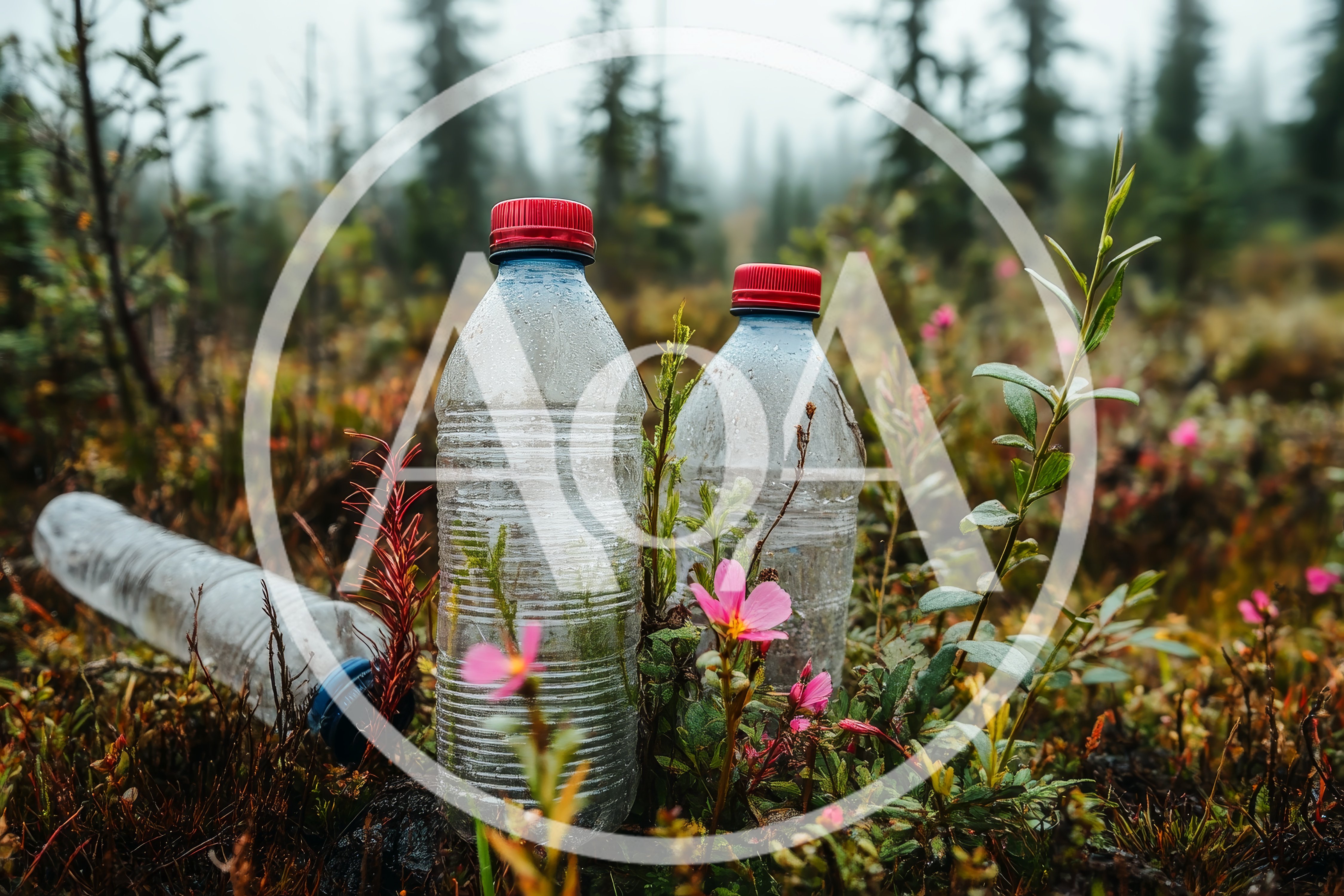 Plastic Water Bottles Littering A Misty Forest Floor