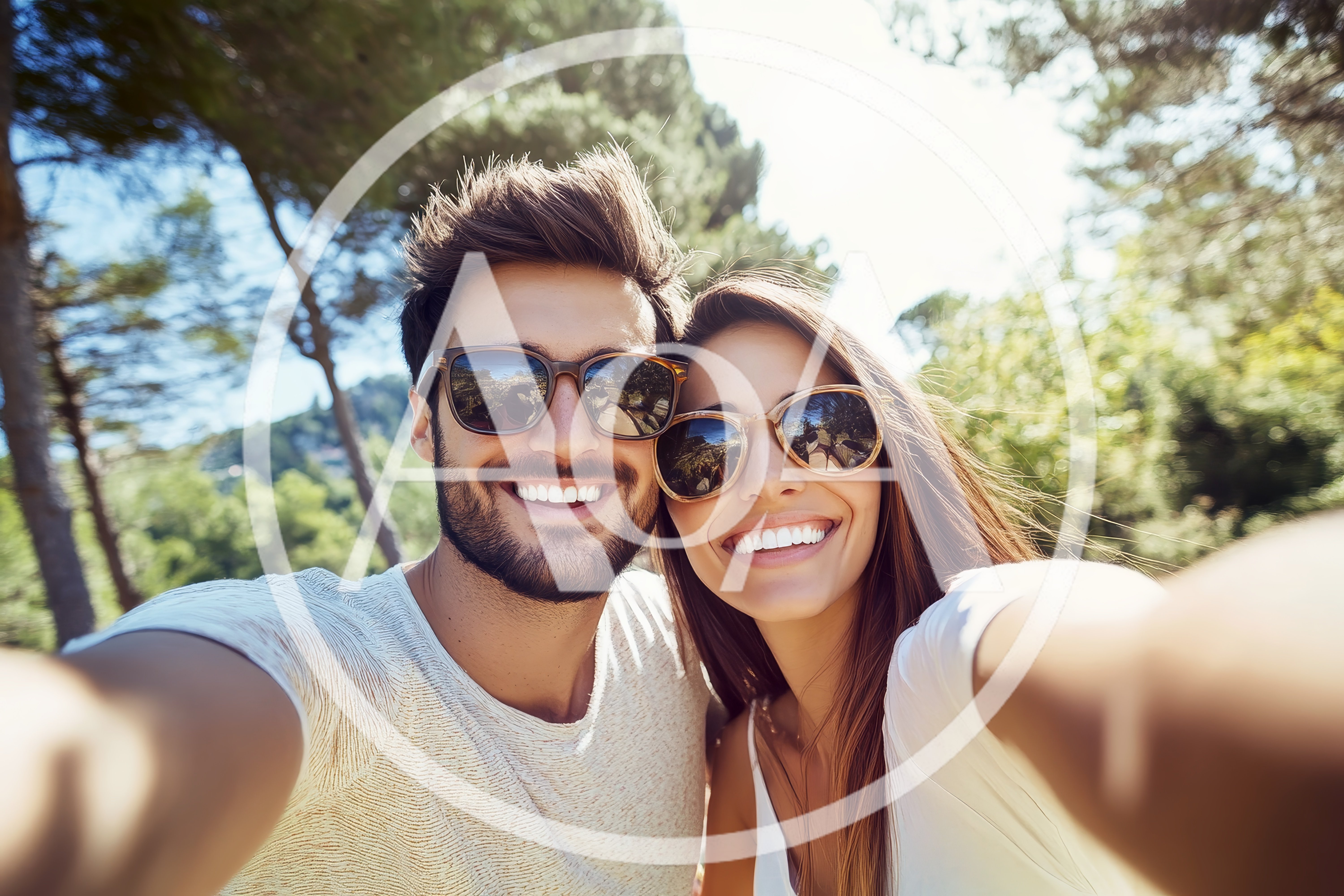 Happy Couple Taking A Selfie Outdoors
