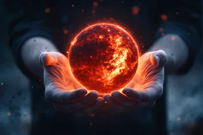 Person Holding A Glowing Fiery Sphere